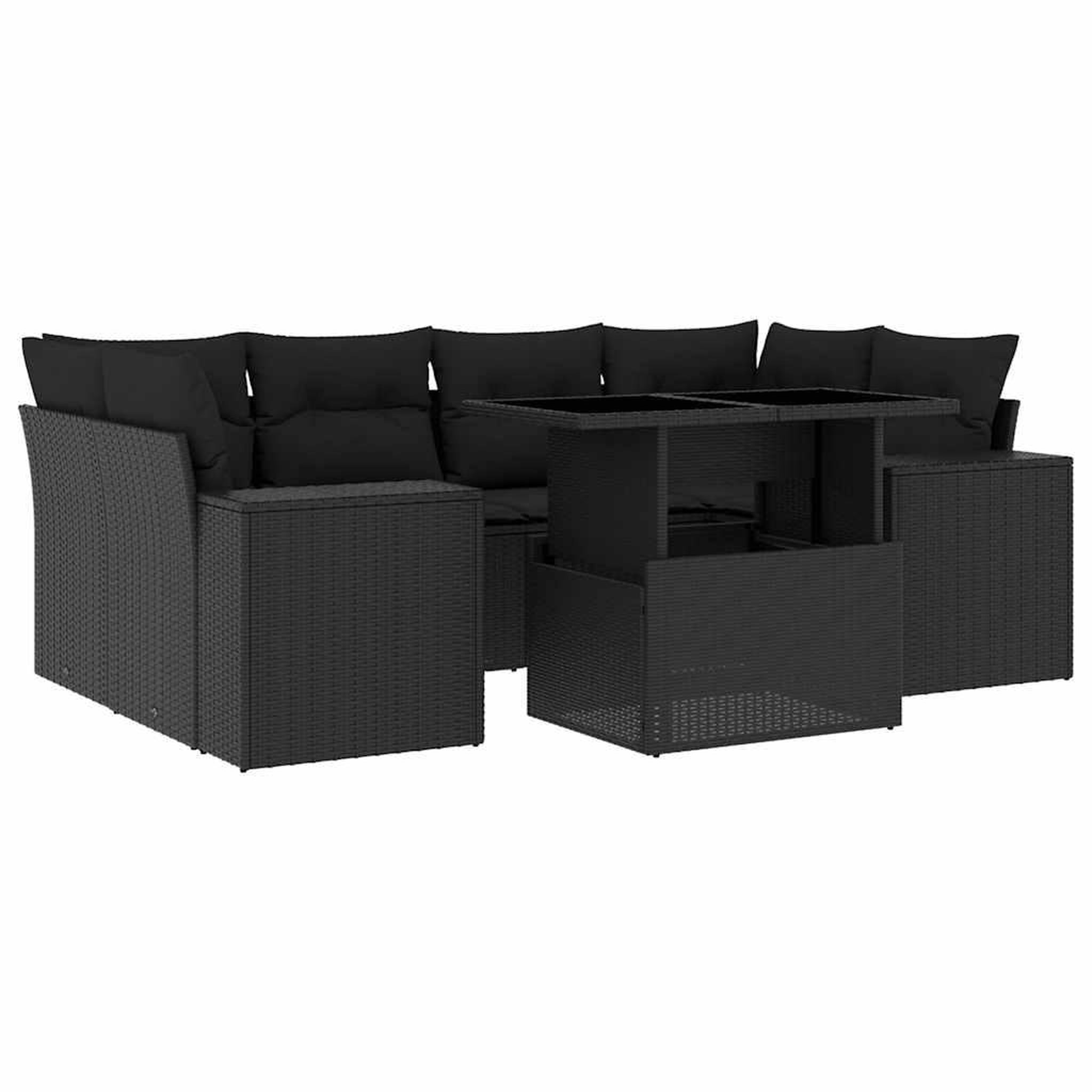Voir la diapositive 2 : VIDAXL Salon de jardin 7 pcs avec coussins noir resine tressee