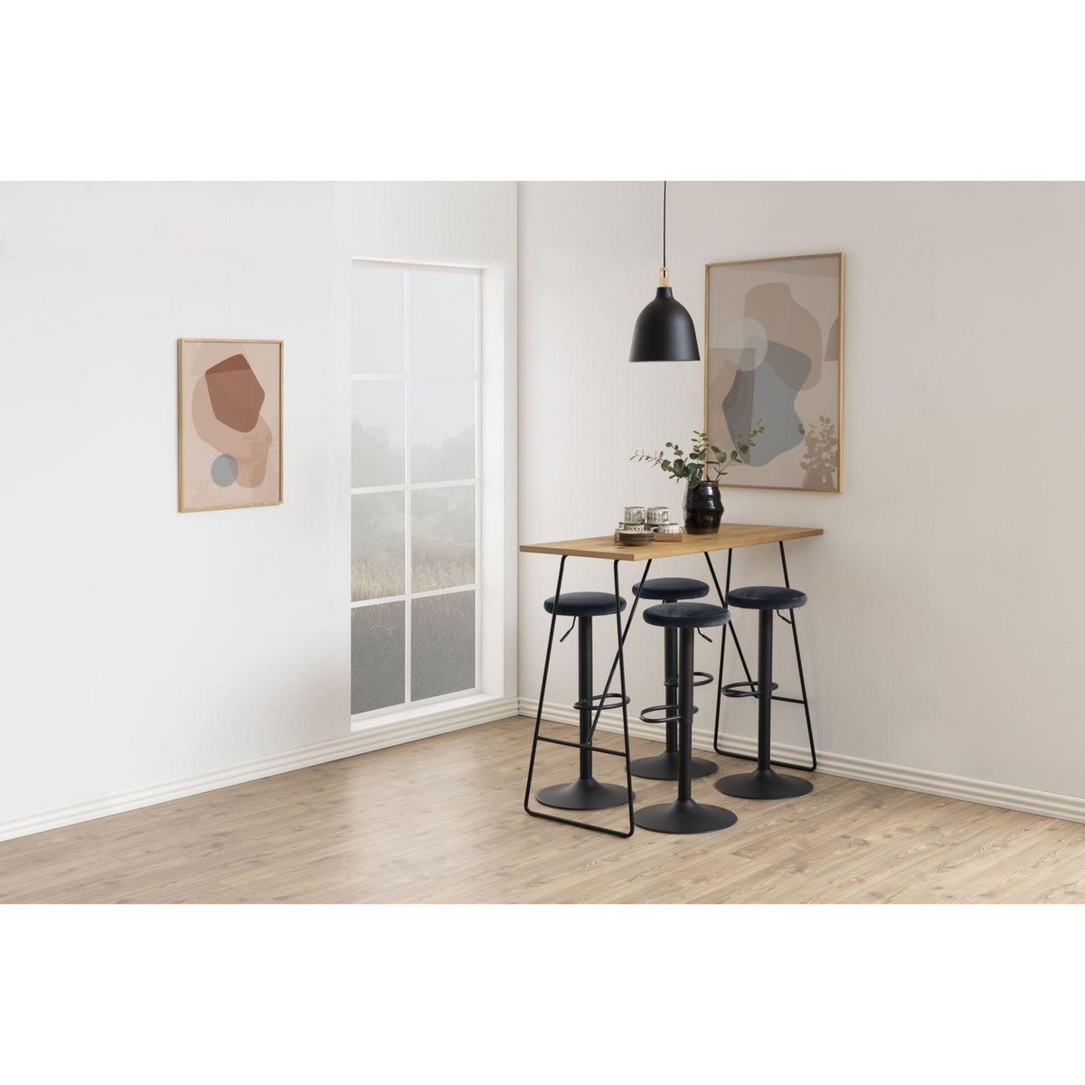 TOILINUX Lot de 2 Tabourets de bar Finch avec repose pieds et hauteur réglable en tissu et métal