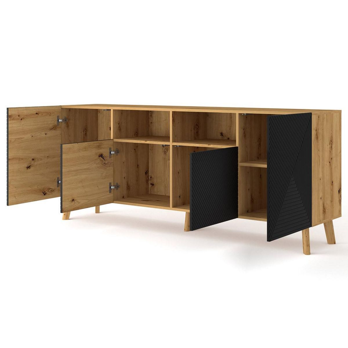 BEST MOBILIER Velato - buffet bas - effet bois et noir - 195 cm
