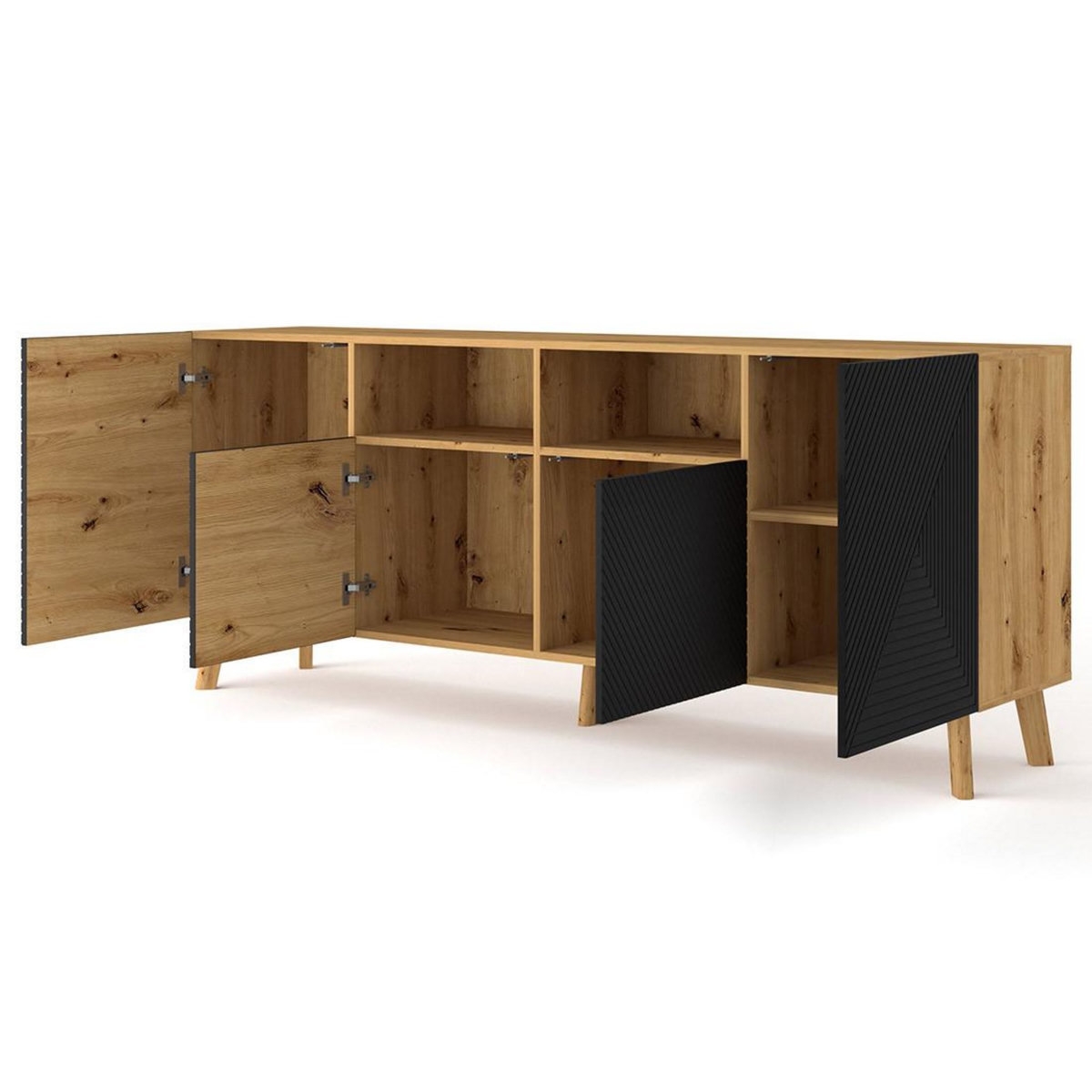 BEST MOBILIER Velato - buffet bas - effet bois et noir - 195 cm