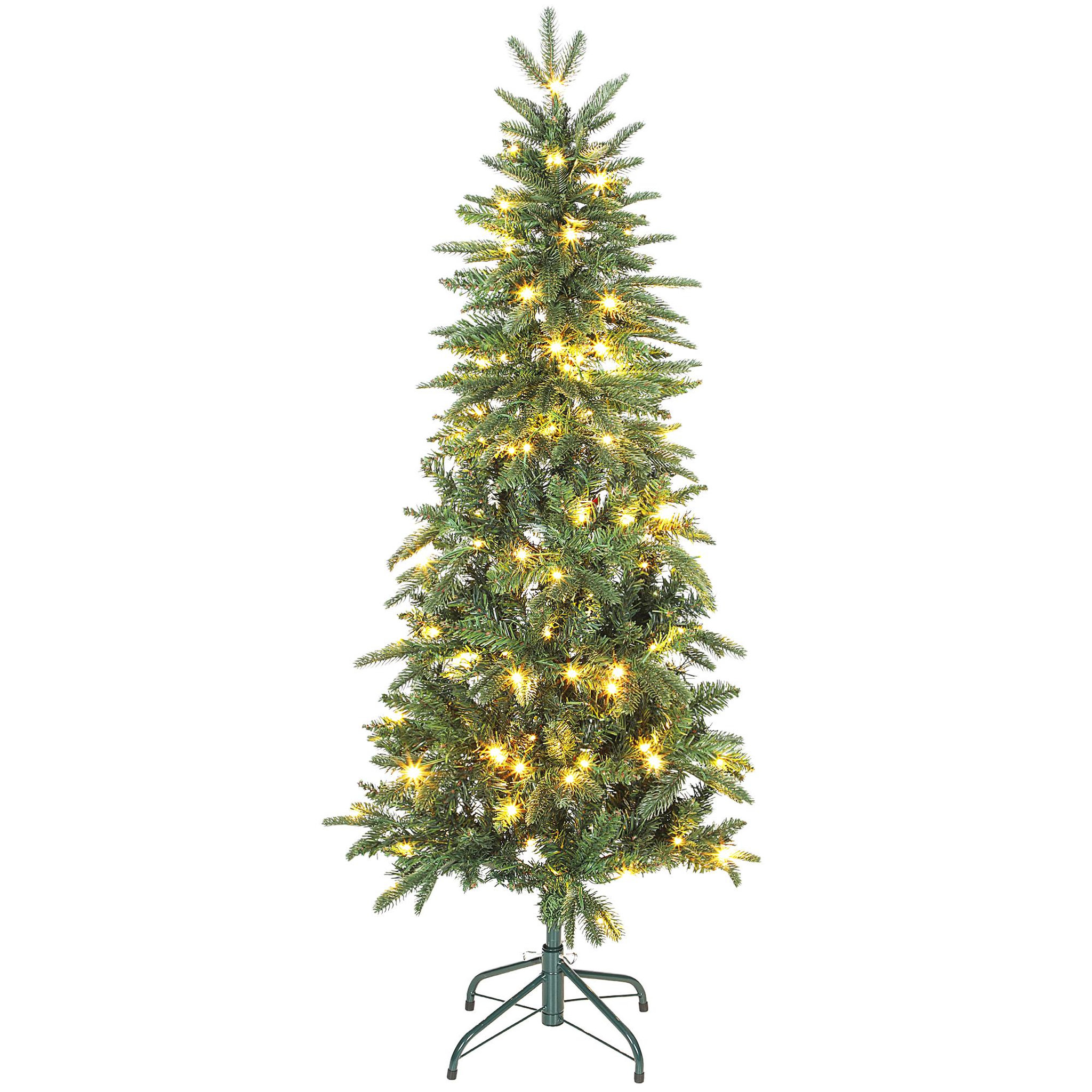 HOMCOM Sapin de noël artificiel led x 150 blanc chaud 8 modes h.150 cm 431 branches support vert