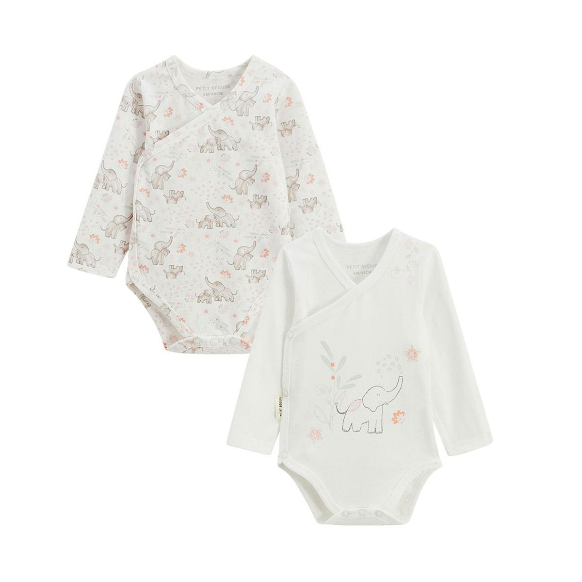 Petit Béguin Lot de 2 bodies bébé manches longues ouverture croisée Badian