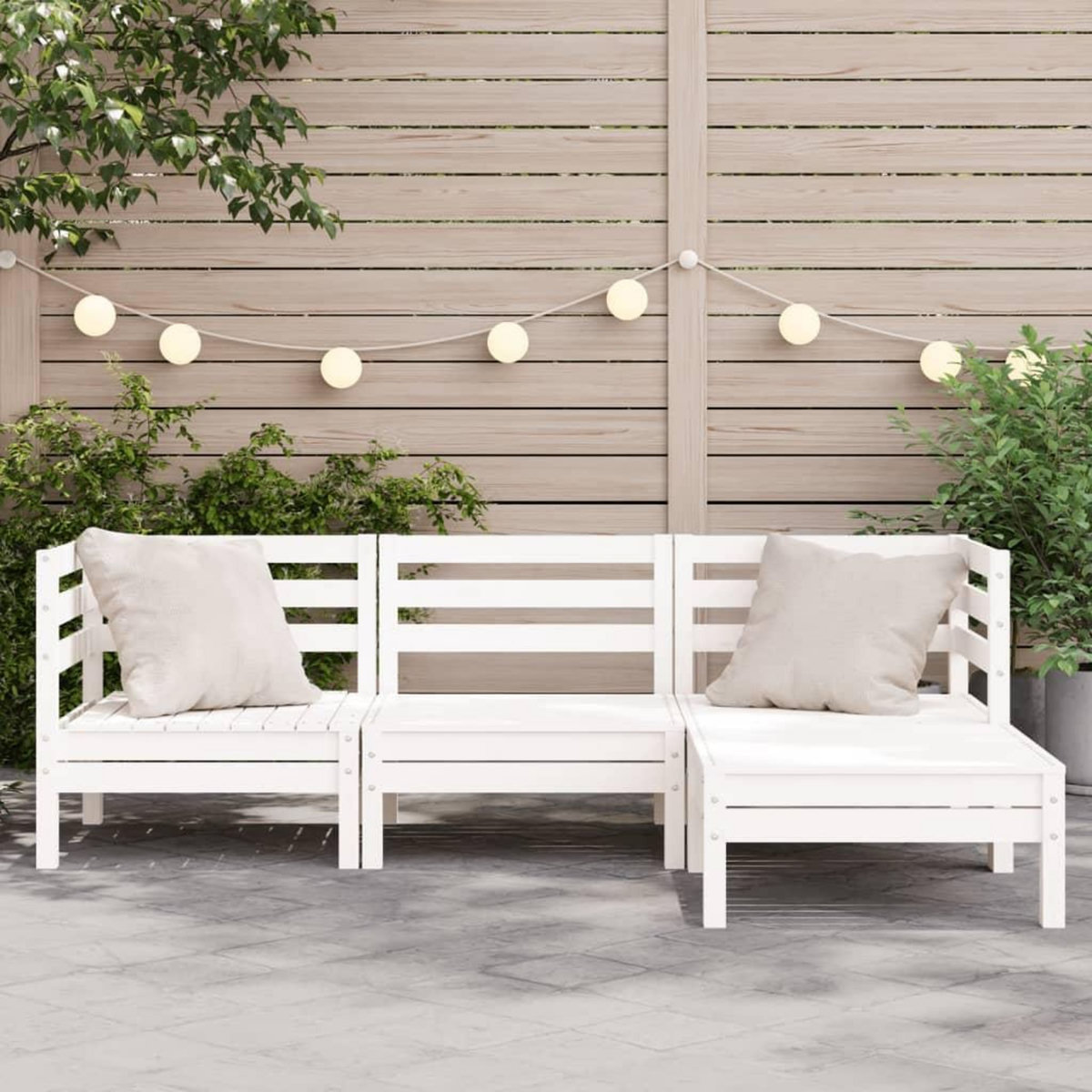 VIDAXL Canape de jardin 3 places et repose-pied blanc bois pin massif