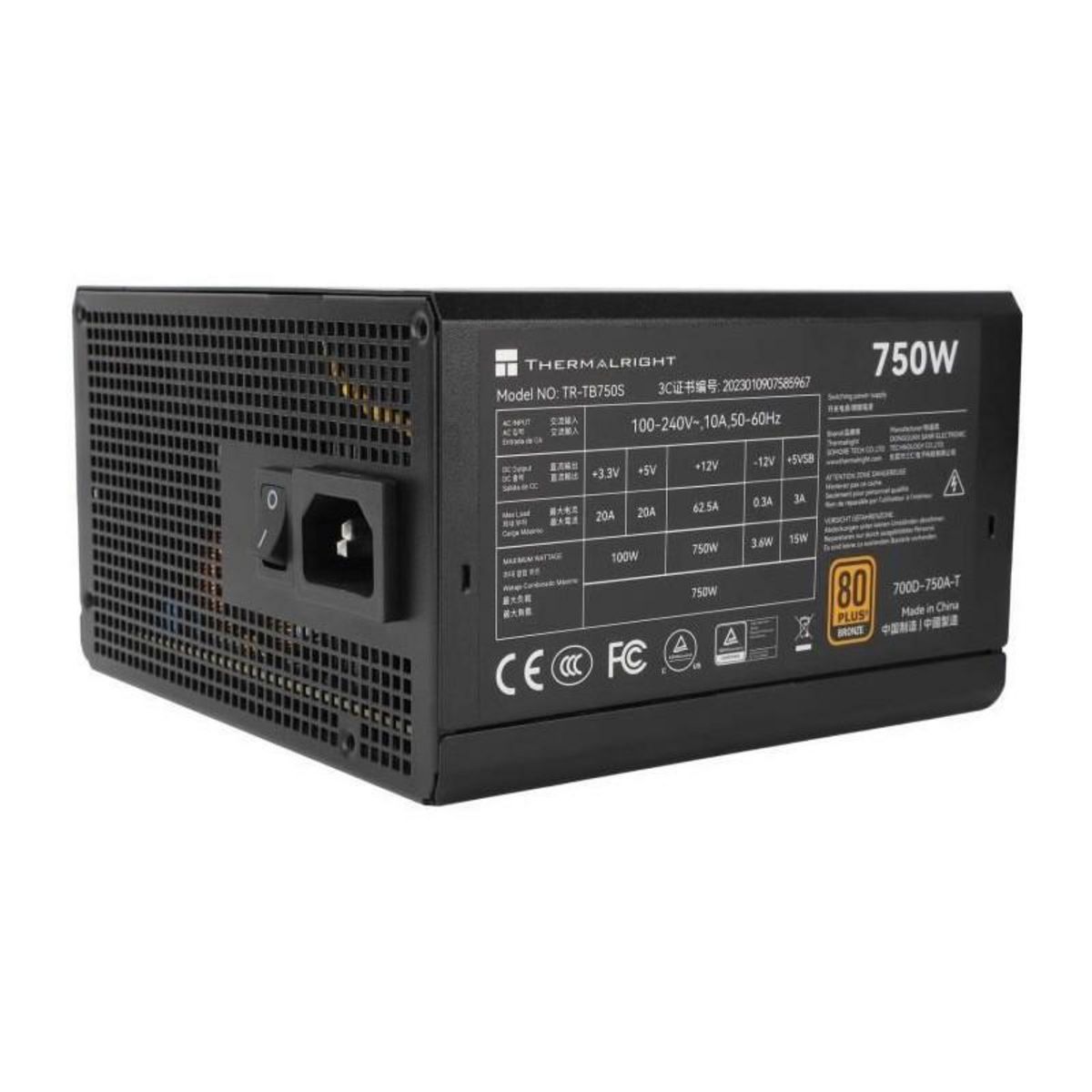 Thermalright Alimentation PC - THERMALRIGHT - TB750S - 750W - 80+ Bronze - Non modulaire - ATX 3.0 - PCI-E Gen5 - Noir