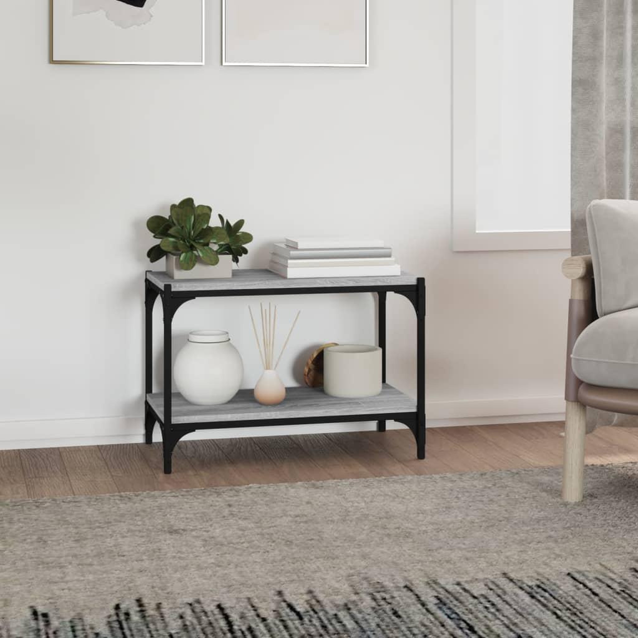 Voir la diapositive 3 : VIDAXL Meuble TV Sonoma gris 60x33x41 cm Bois d'ingenierie et acier