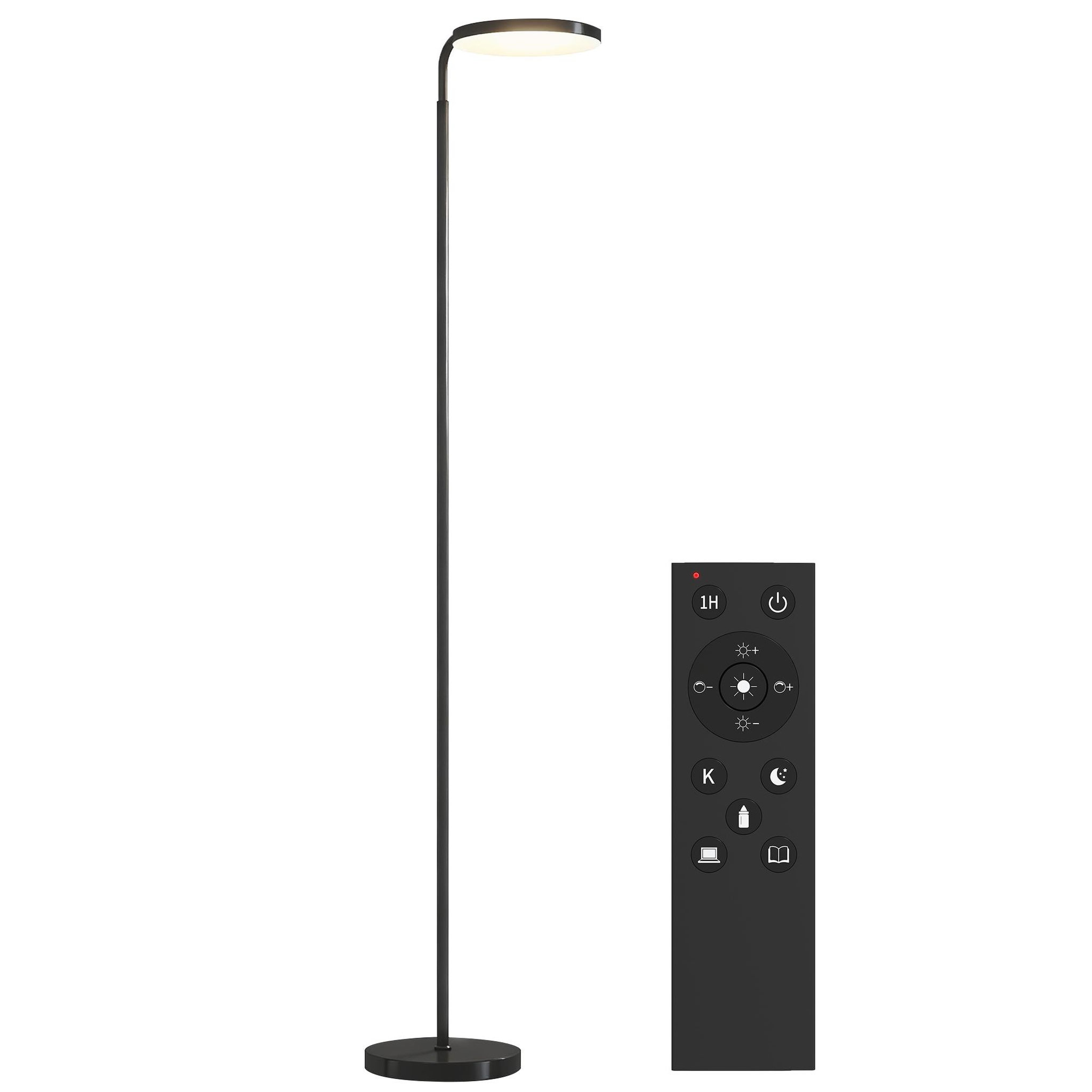 HOMCOM Lampadaire led sur pied - tête rotative 350° - réglable télécommande métal noir