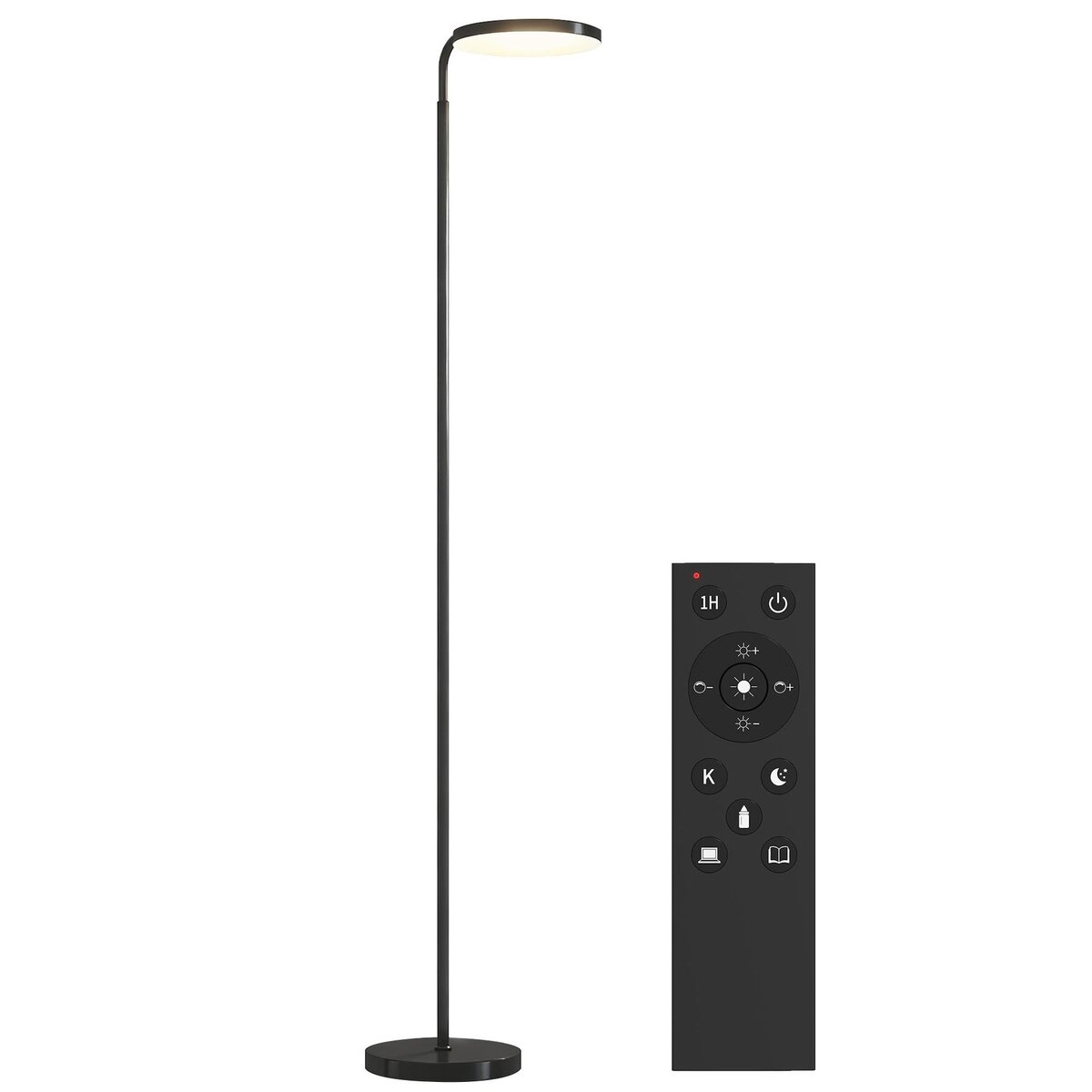 HOMCOM Lampadaire LED sur pied - tête rotative 350° - réglable télécommande métal noir