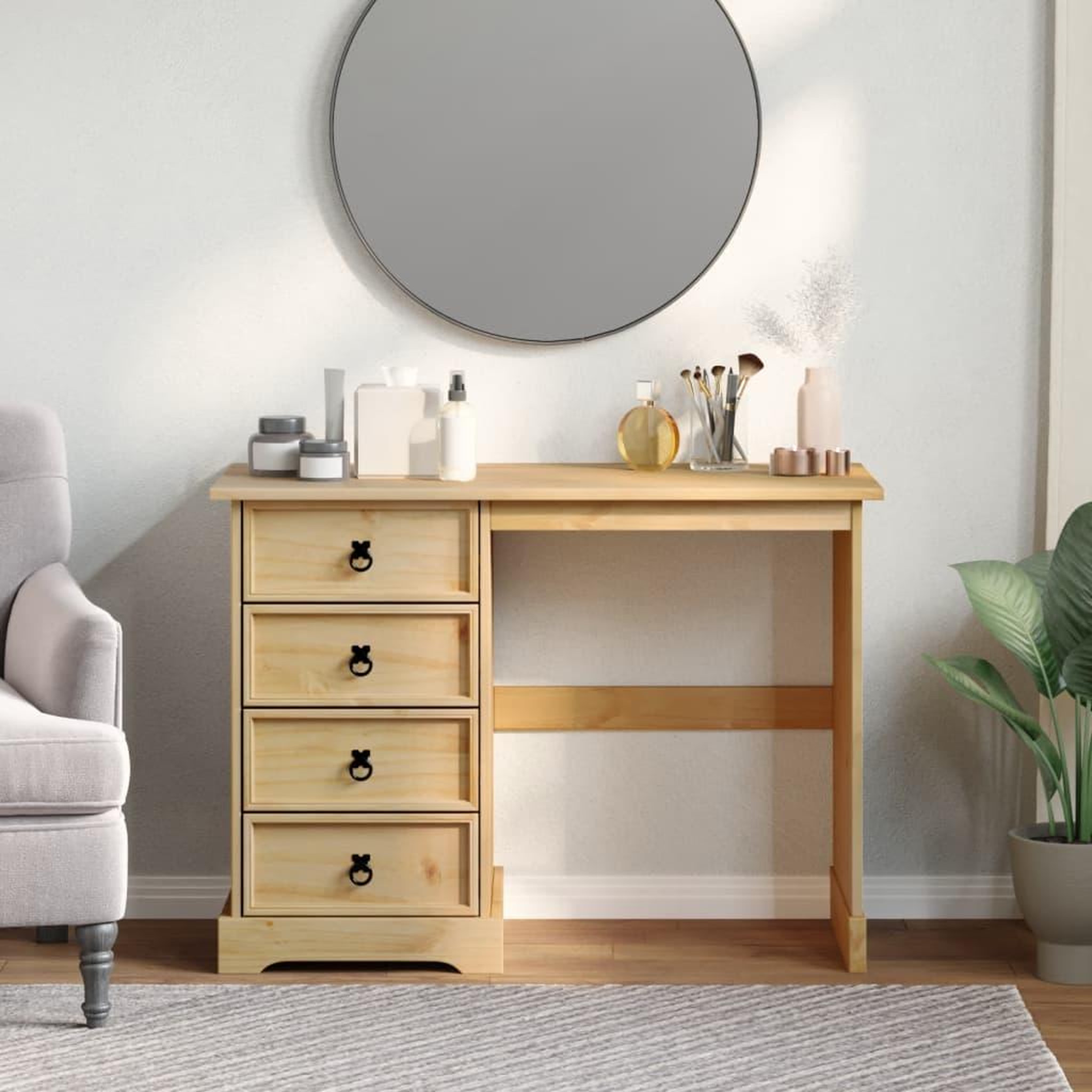 Voir la diapositive 3 : VIDAXL Coiffeuse  104x47x75 cm bois de pin massif