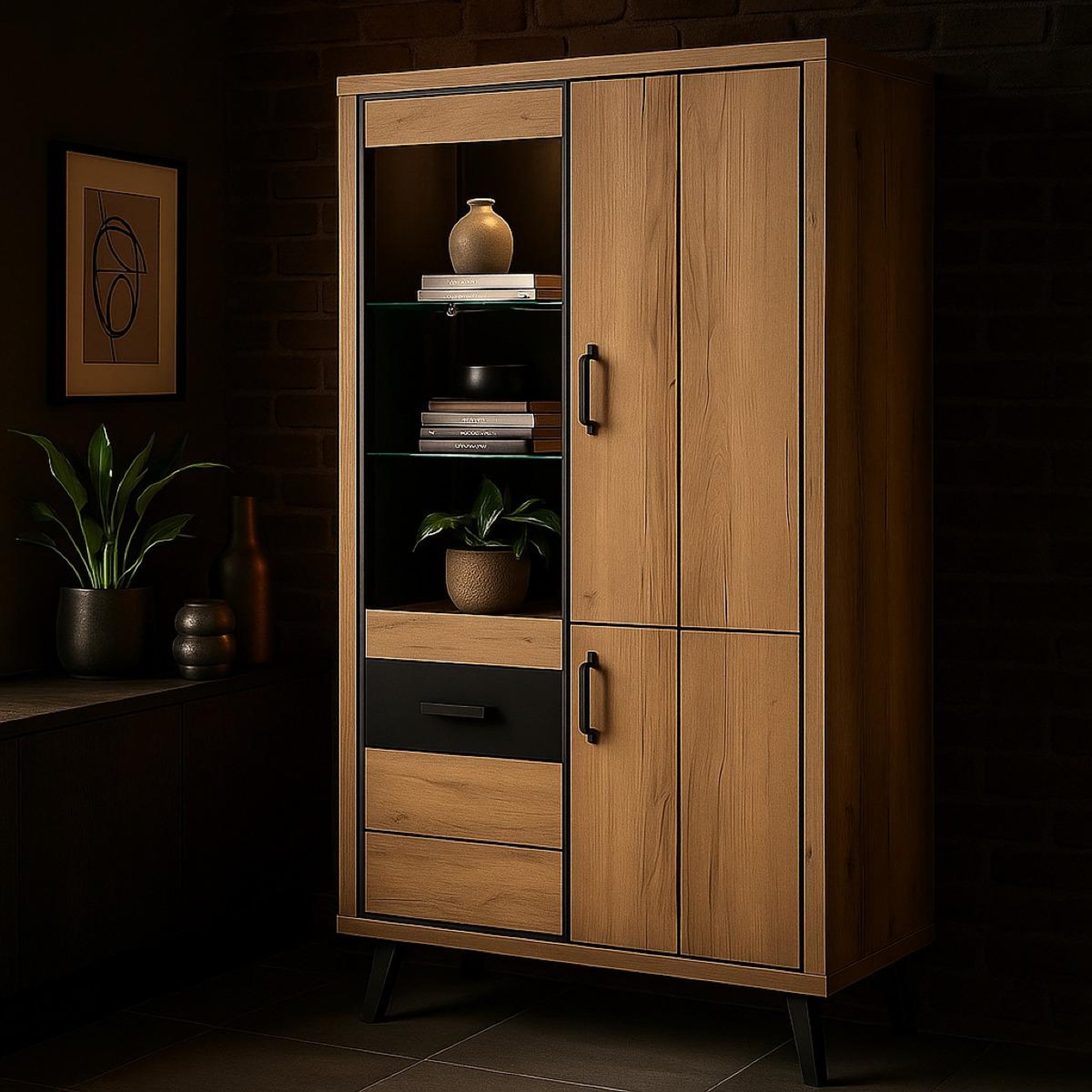 Voir la diapositive 2 : JLC KREATION Vitrine industrielle 3 portes + 1 vitrée bois et métal ERIA