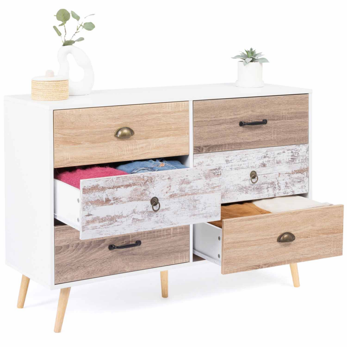 ID MARKET Commode 6 tiroirs BAHIA 115 cm scandinave