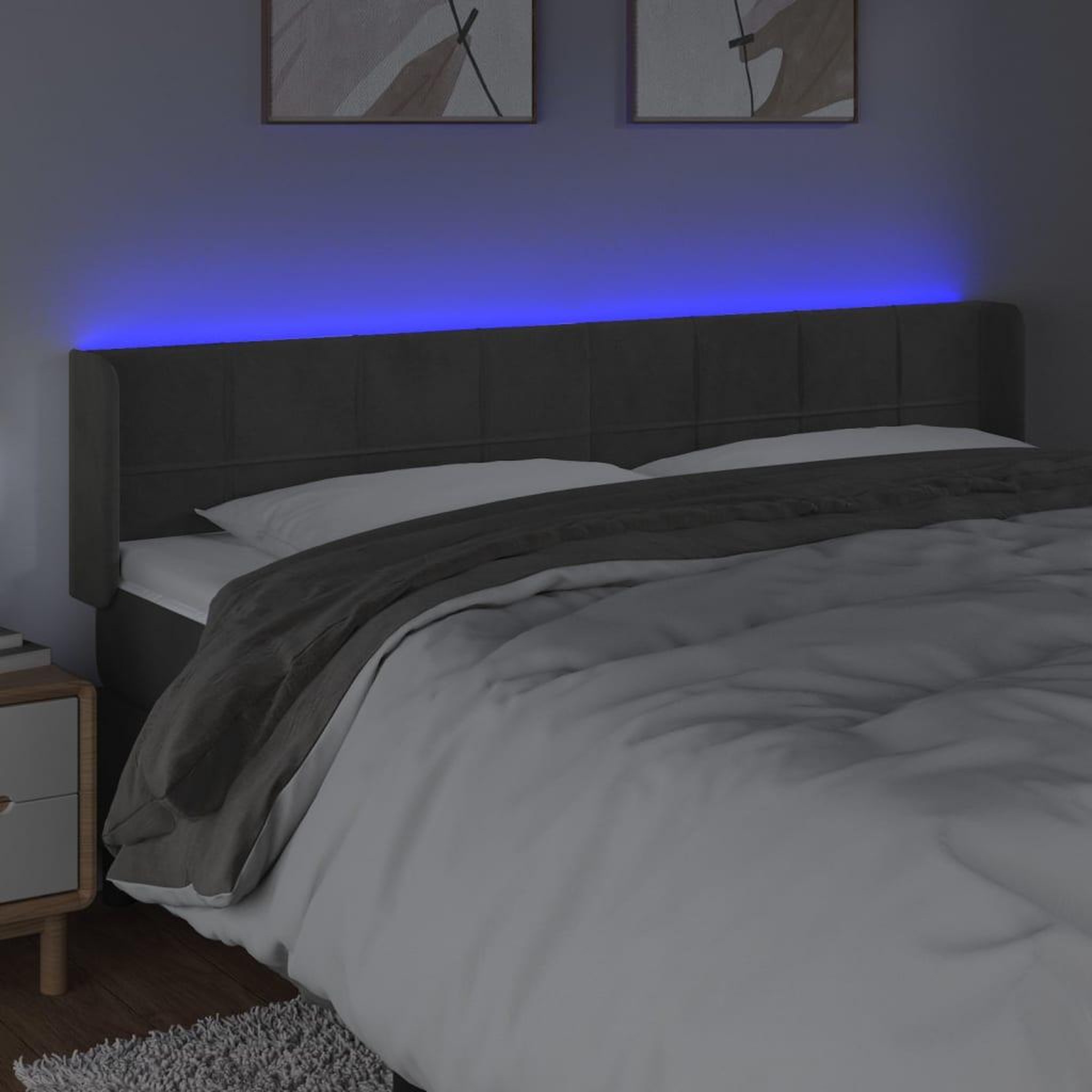 Voir la diapositive 4 : VIDAXL Tete de lit a LED Gris fonce 203x16x78/88 cm Velours