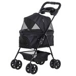 PAWHUT Poussette buggy pliable chien chat panier rangement porte-gobelets tissu 300D Oxford imperméable 4 roues noir