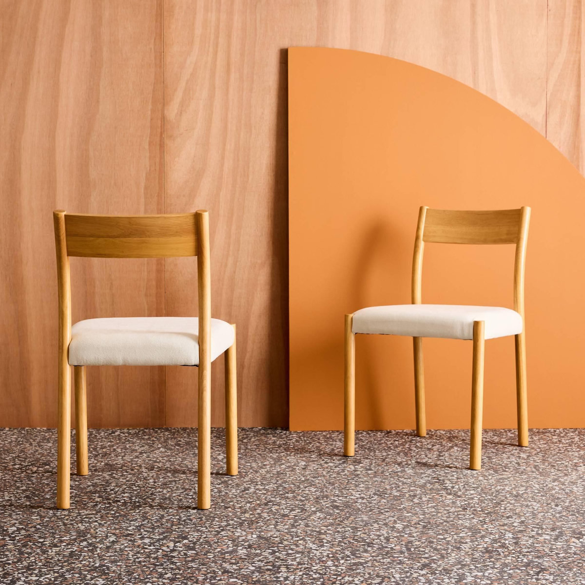 SWEEEK Lot de 2 chaises bohème bois d'hévéa naturel et tissu. L 49.5 x P 53 x H 82cm - ELLA