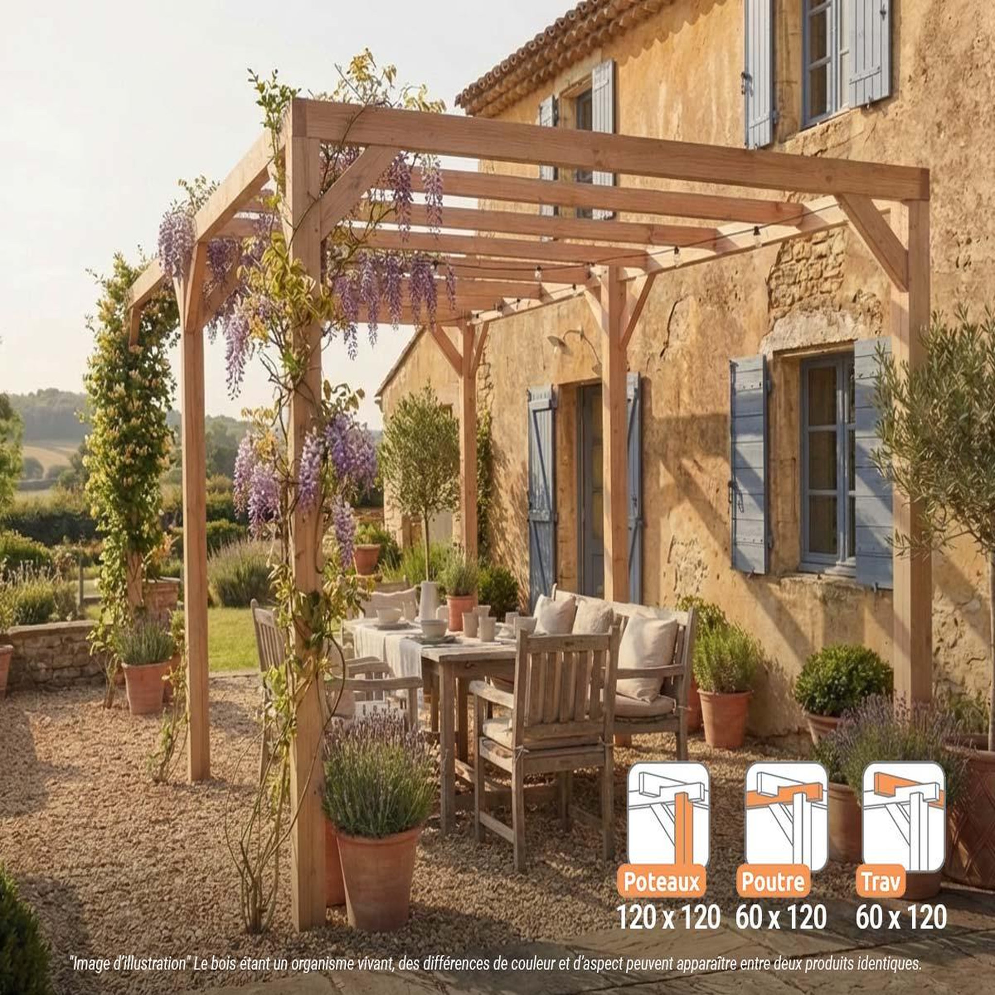 Voir la diapositive 2 : JARDIDECO Pergola en bois lamellé-collé toulon 600 x 400 cm - maderland