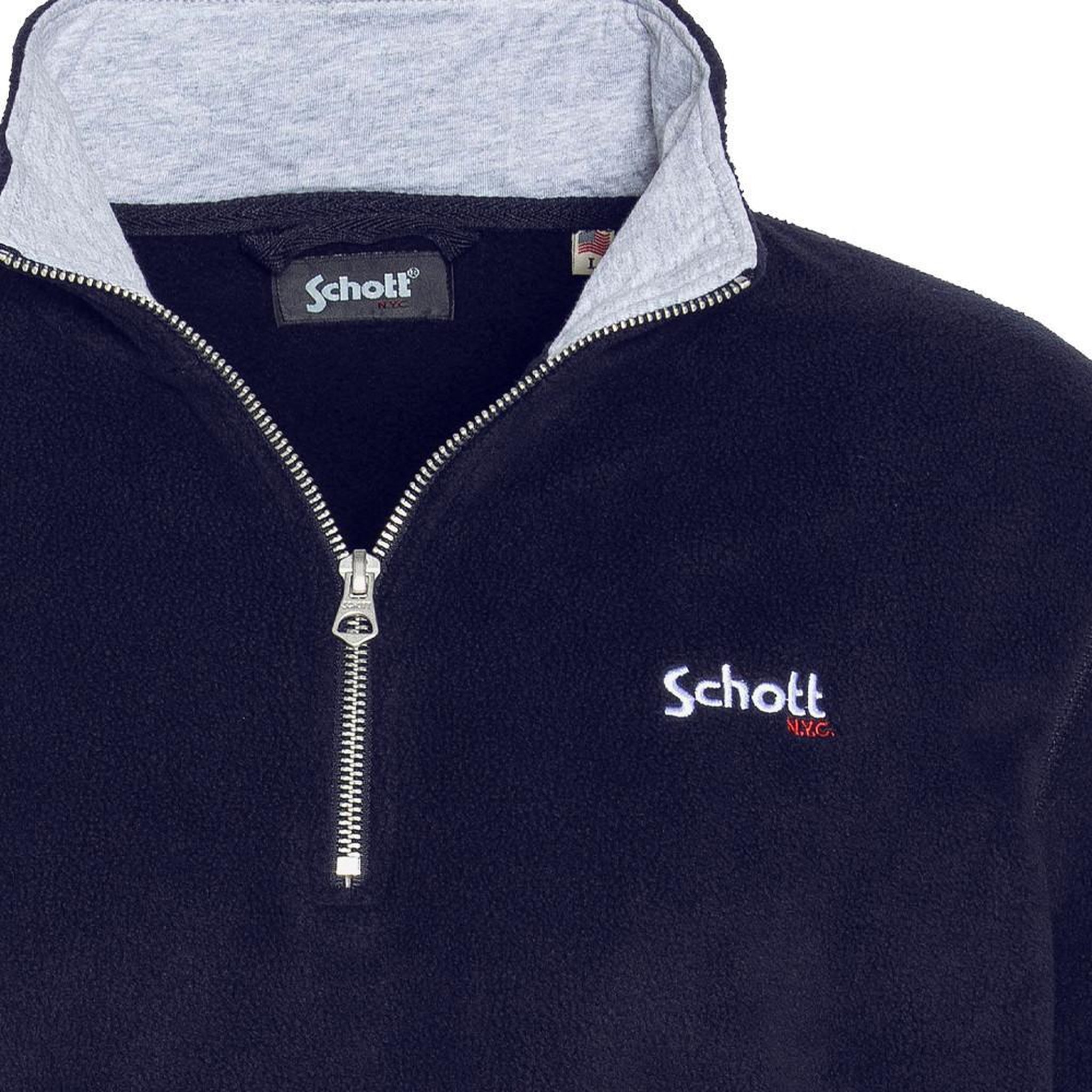 Voir la diapositive 5 : Schott Sweat Polaire Marine Homme Schott Half Zipped