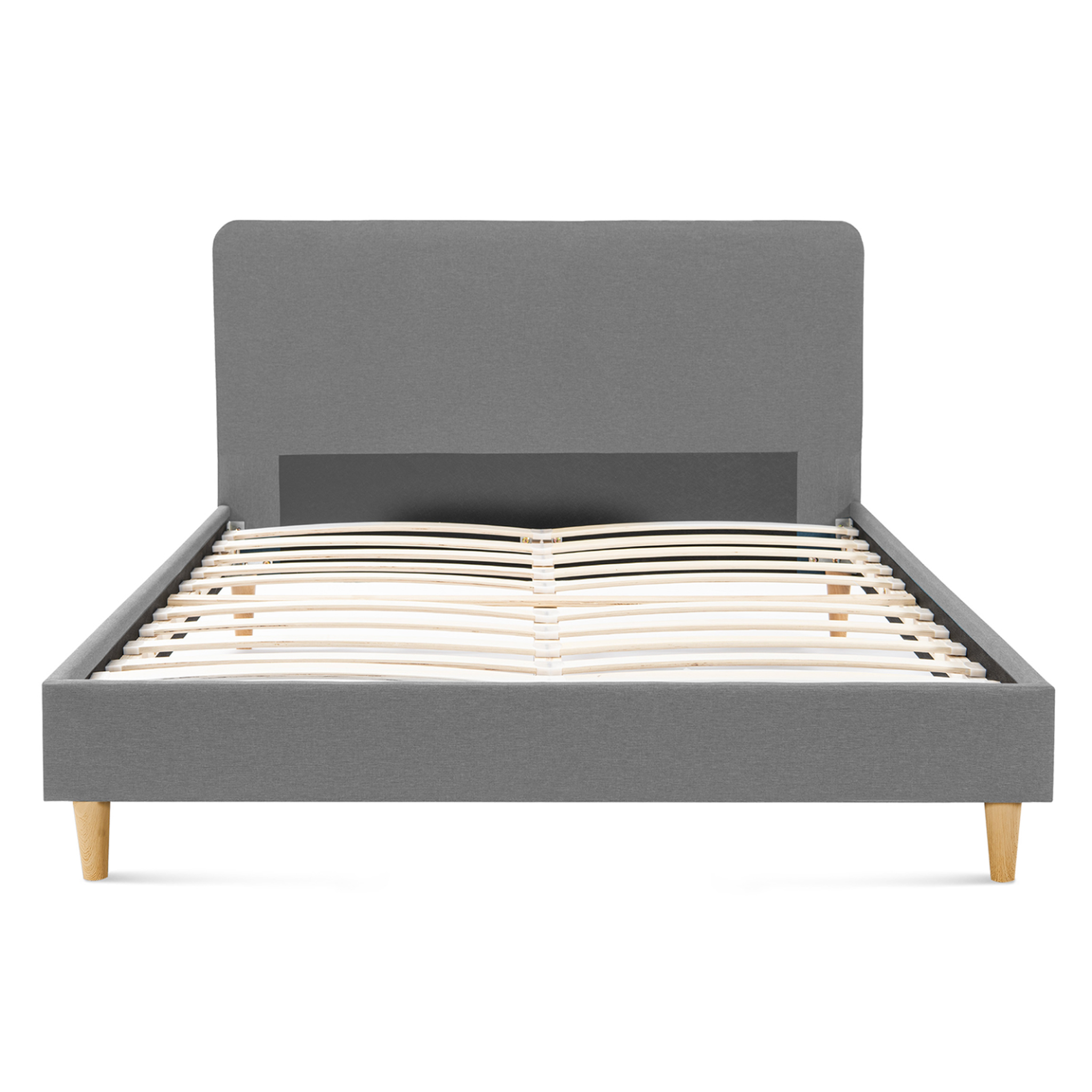 Voir la diapositive 4 : ID MARKET Lit double scandinave balta avec tête de lit et sommier 160 x 200 cm tissu gris clair