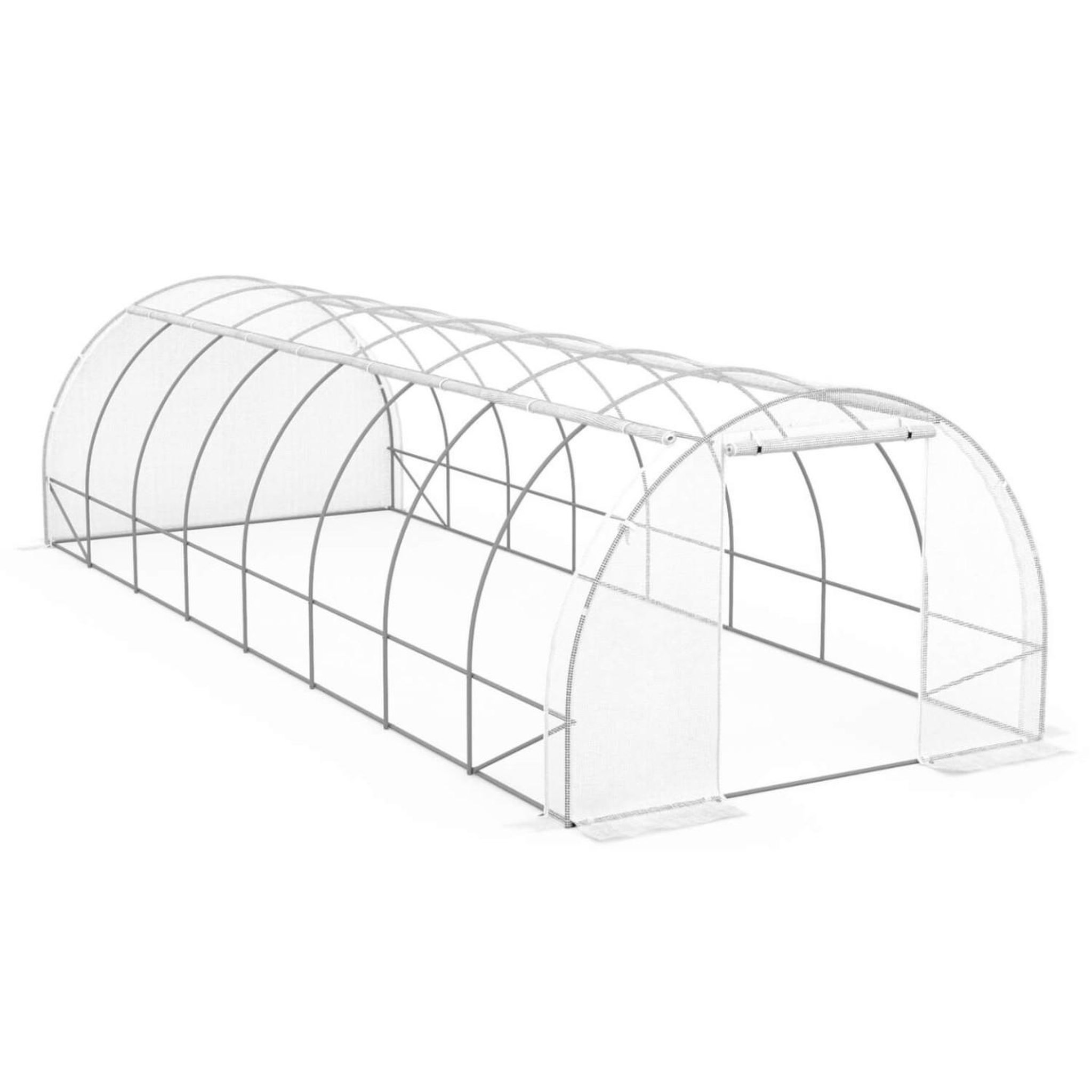 Voir la diapositive 4 : ID MARKET Serre de jardin tunnel 24m² 8 x 3 x 2 m acier galvanisé + bâche anti-uv avec porte et fenêtres des andes blanche toutes saisons