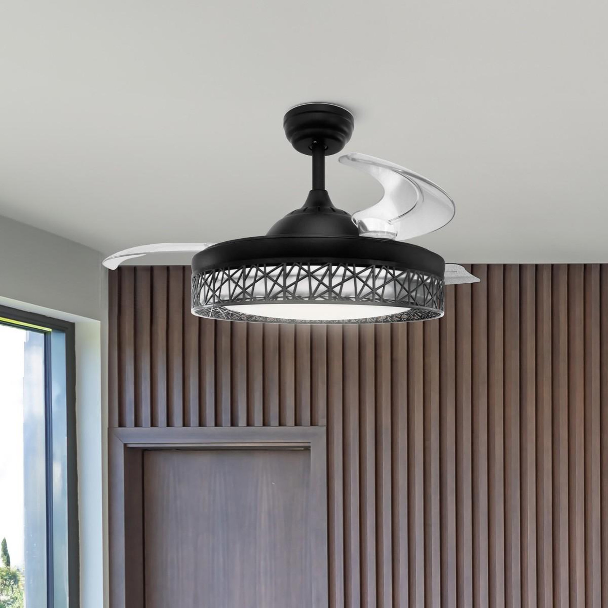 Voir la diapositive 6 : Jocca Ventilateur de plafond avec lumière LED 76W Ø107cm 3 Pales rétractables 6 vitesses Télécommande Minuterie Eté/Hiver Jocca