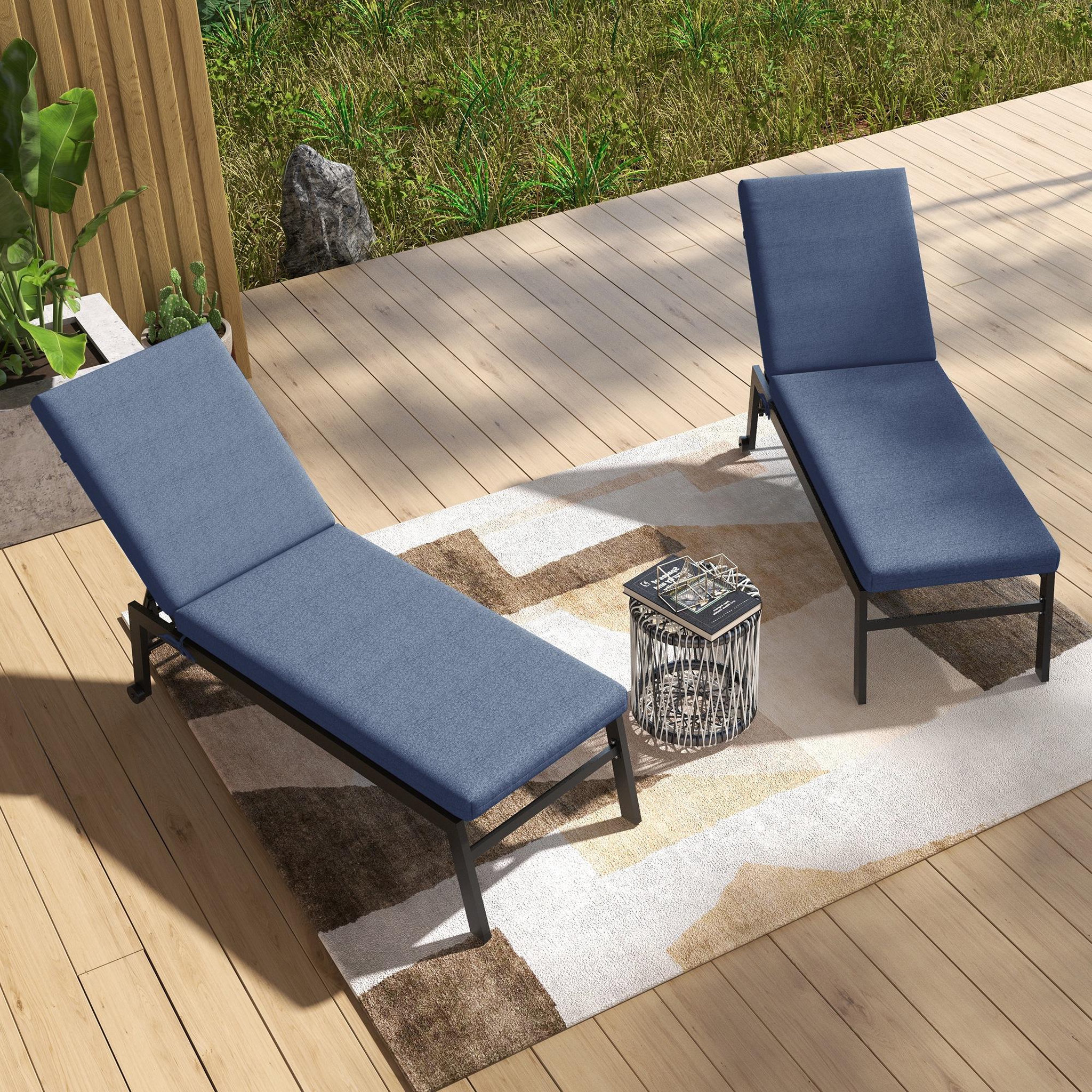Voir la diapositive 2 : OUTSUNNY Lot de 2 matelas pour transat bain de soleil - dim. 190,5L x 58,4l x 7H cm - cordons d'attache - bleu
