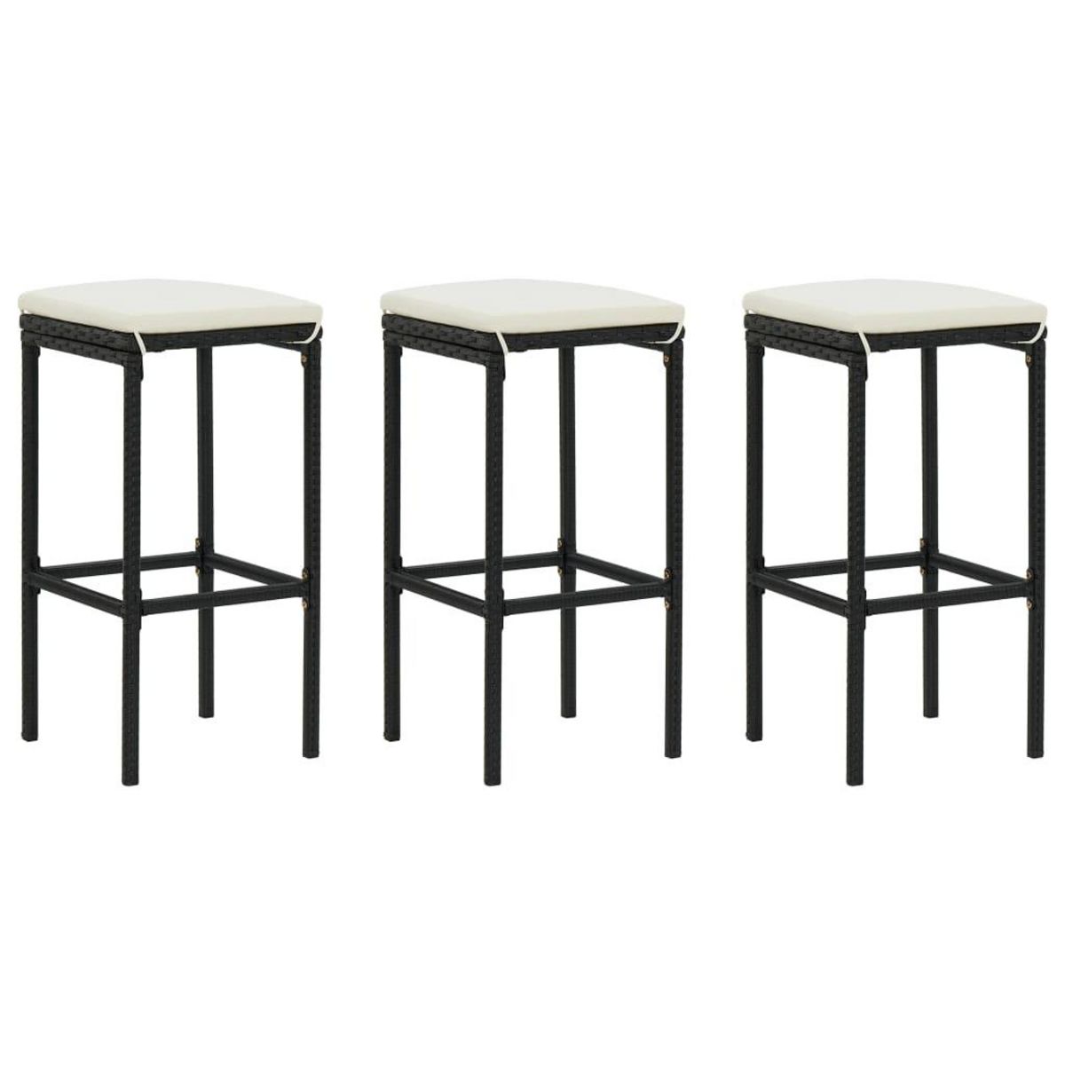 VIDAXL Tabourets de bar avec coussins lot de 3 noir resine tressee