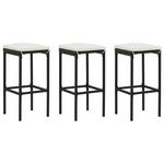 VIDAXL Tabourets de bar avec coussins lot de 3 noir resine tressee