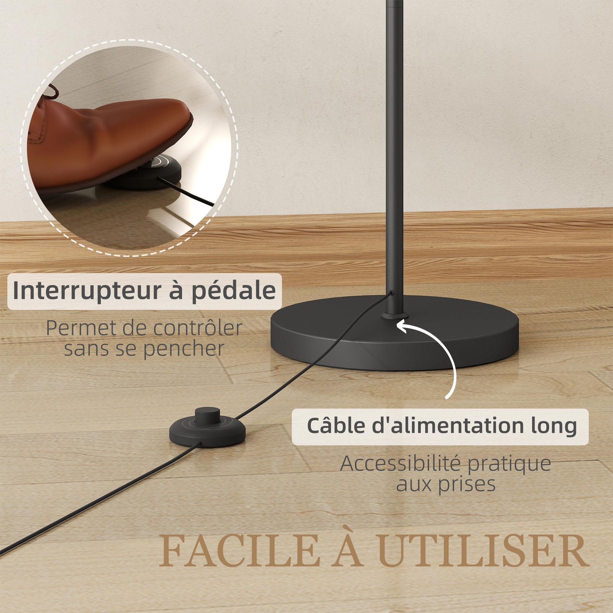 Voir la diapositive 6 : HOMCOM Lampadaire dimmable H.60 cm 2 températures de couleur timer 60 min télécommande noir