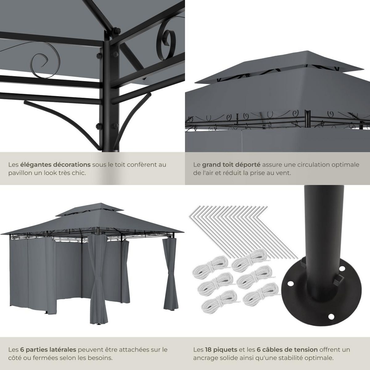 tectake Pavillon de jardin 4 x 3 m gris anthracite