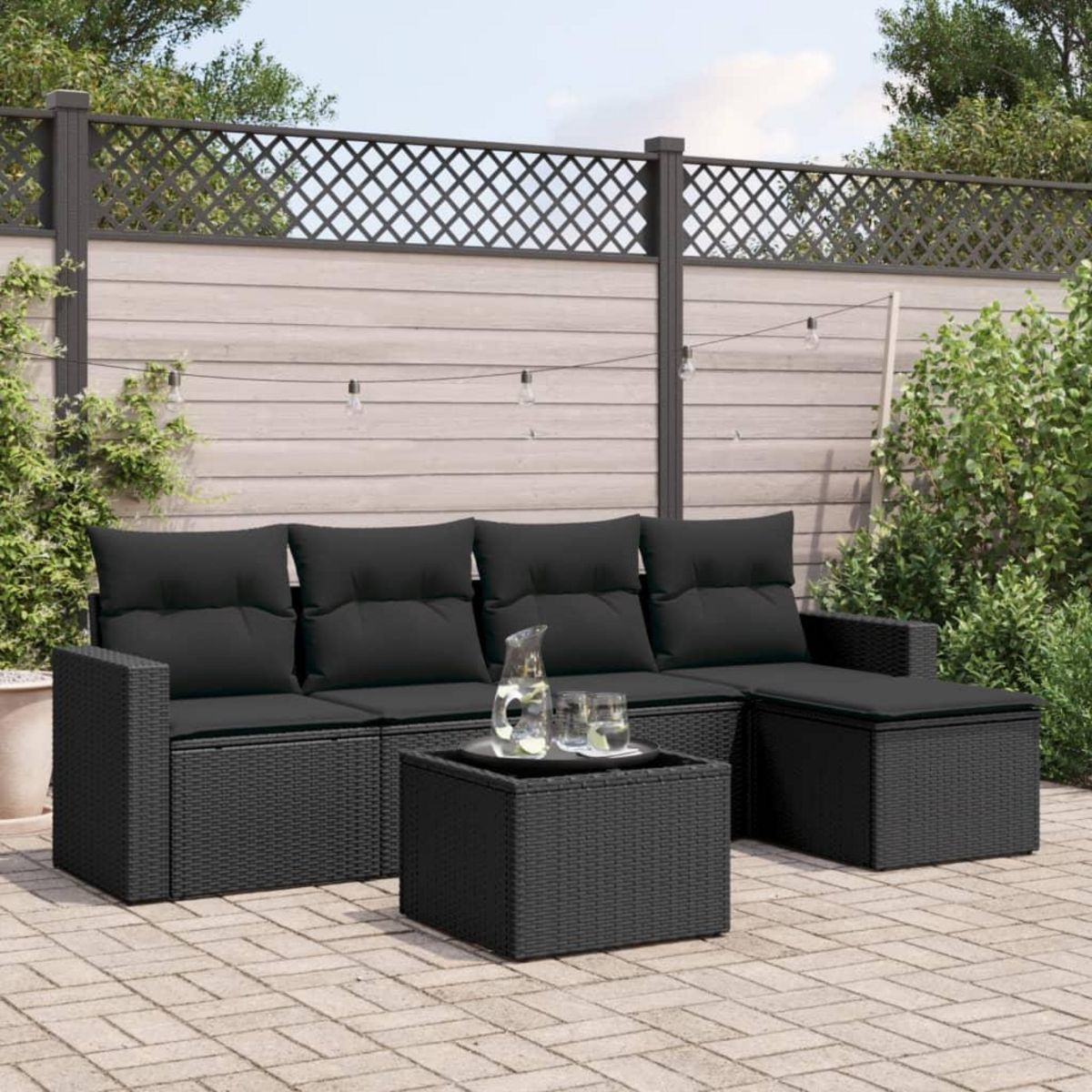 VIDAXL Salon de jardin 6 pcs avec coussins noir resine tressee