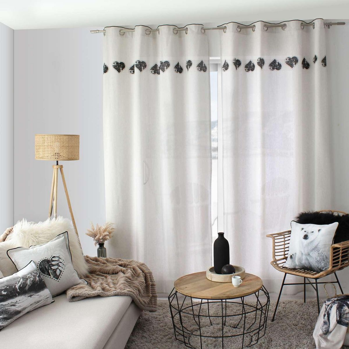 TOILINUX Rideau imprimé cœurs Epicéa