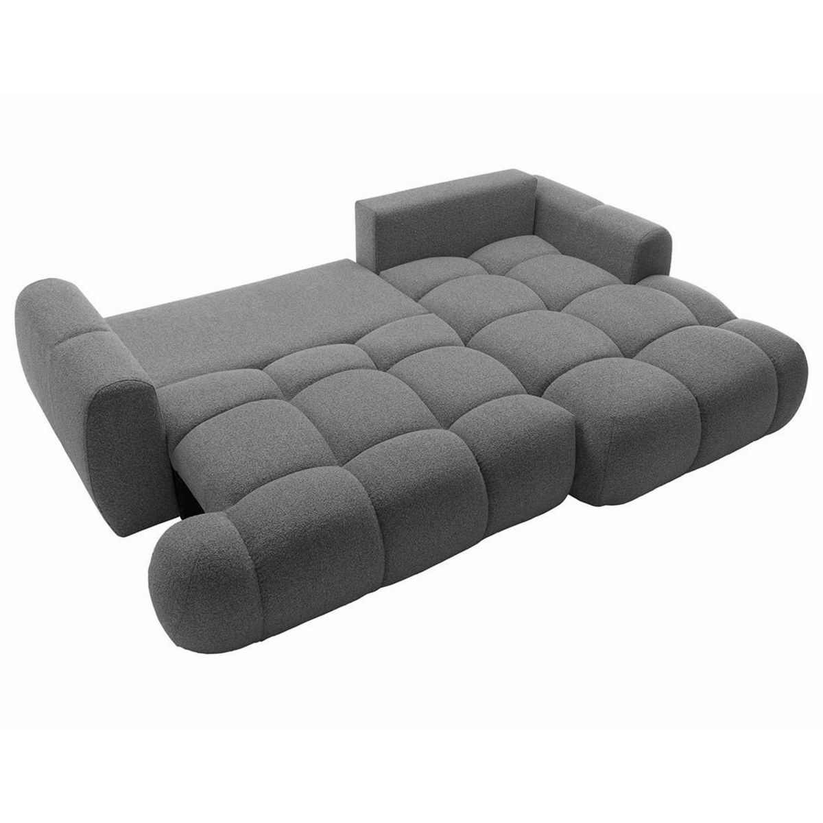 BEST MOBILIER Yulin - canapé d'angle droit 4 places convertible avec coffre en tissu bouclette