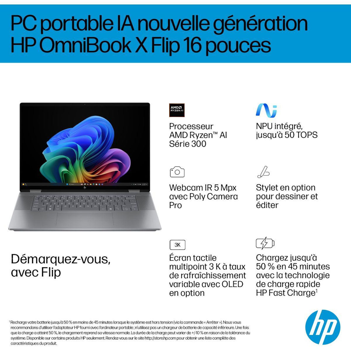 HP Ordinateur portable OmniBook X Flip 16-ar0003nf Copilot+PC