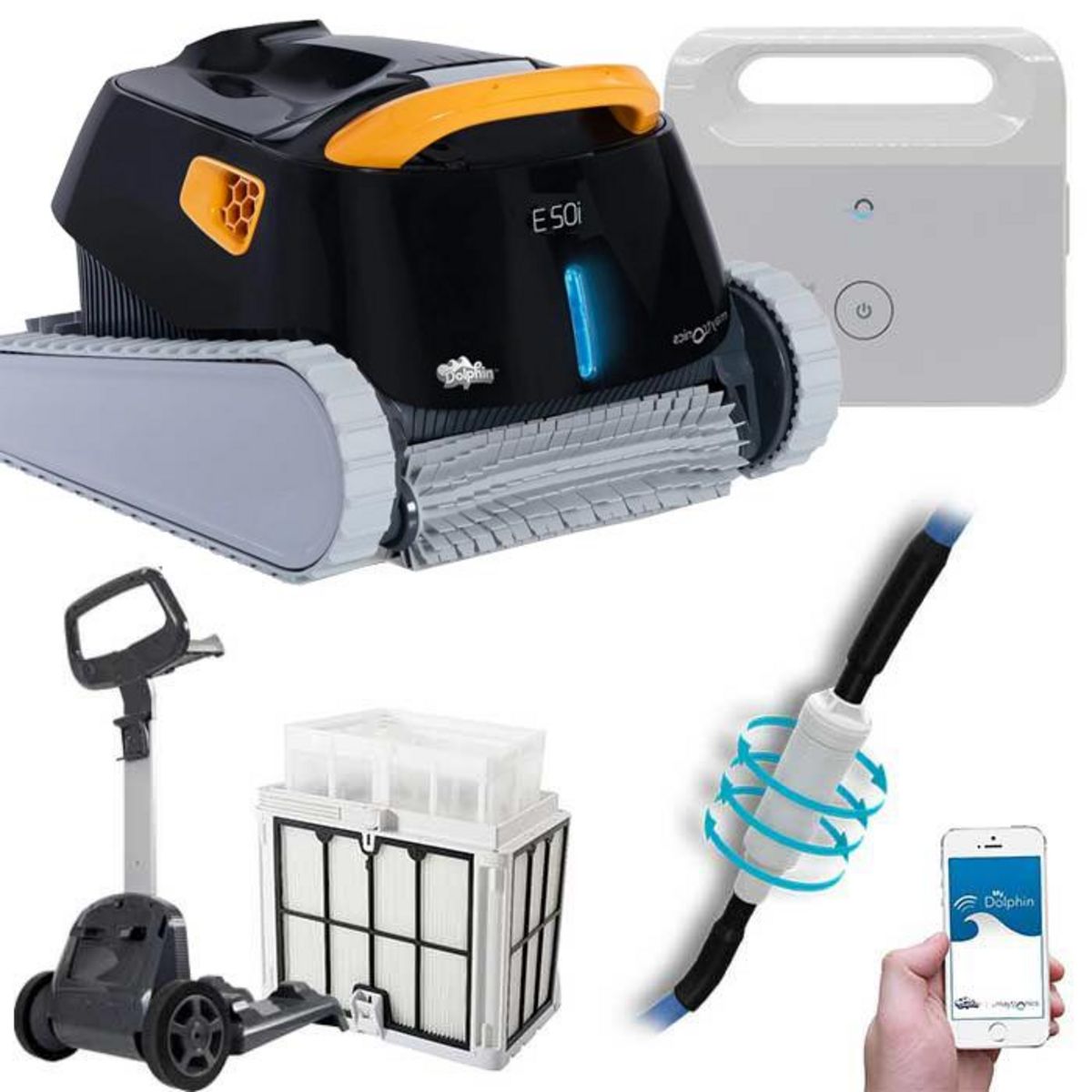 Dolphin Robot electrique de piscine fond, parois et ligne d'eau avec chariot - e50i