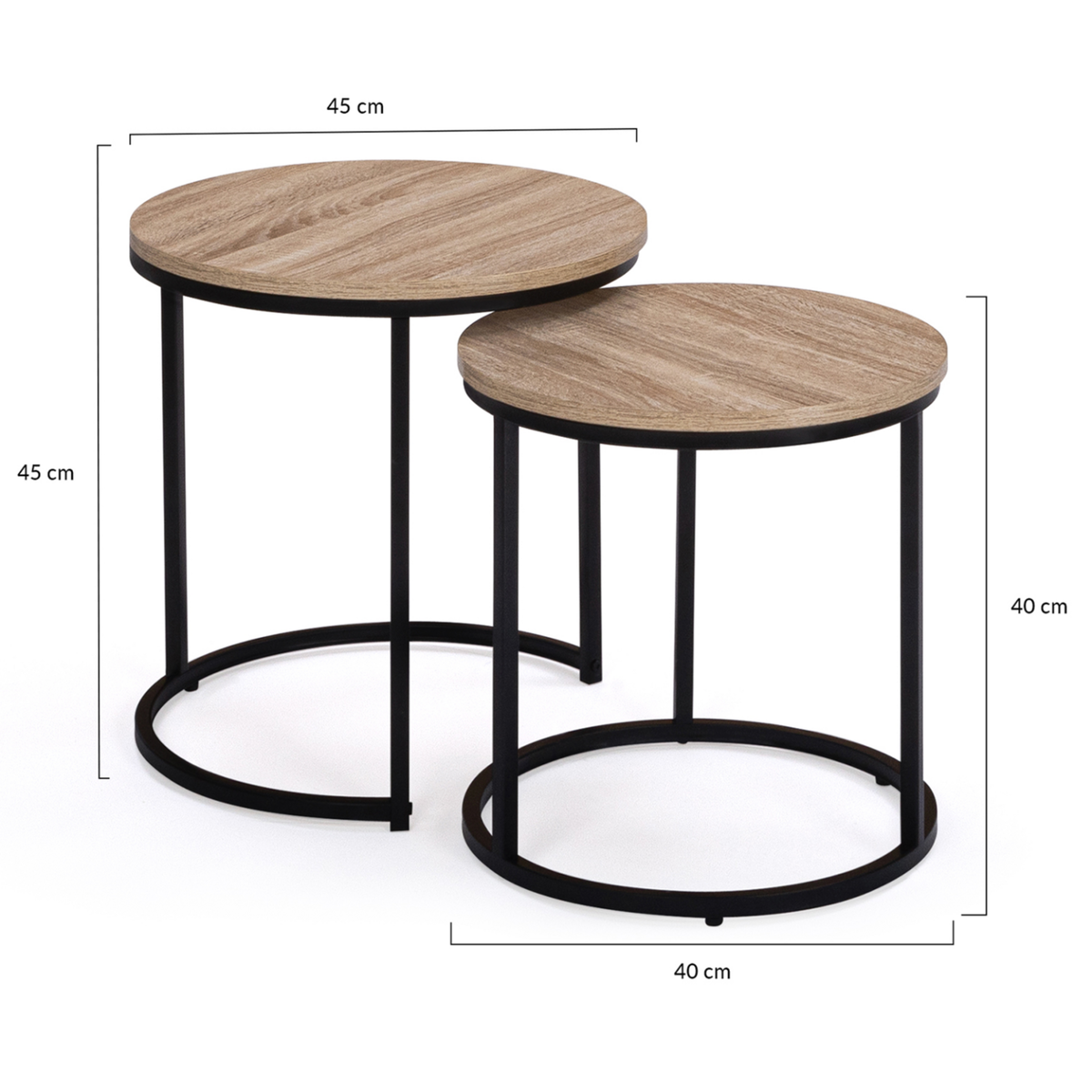 ID MARKET Lot de 2 tables basses gigognes DETROIT rondes 40/45 design industriel