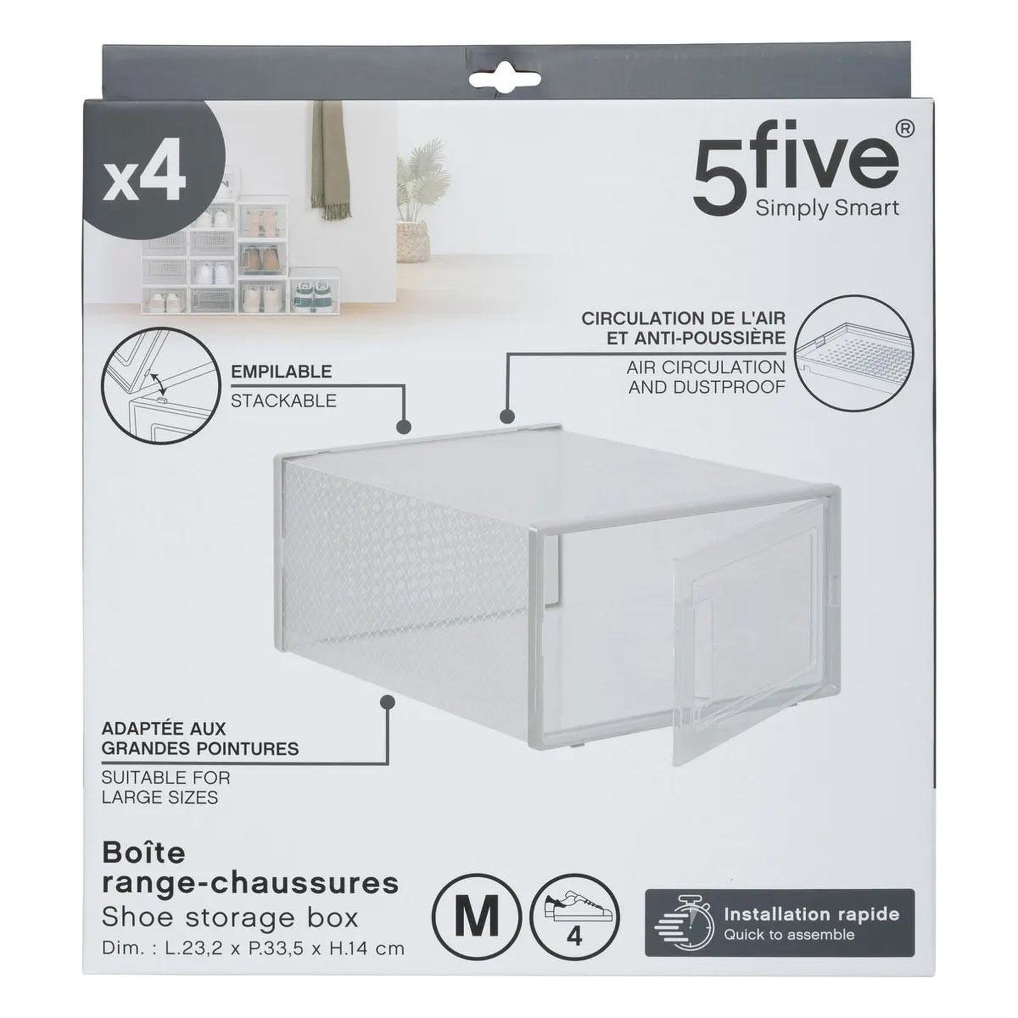 Voir la diapositive 6 : FIVE Lot de 4 boîtes range-chaussures  stak  33cm transparent