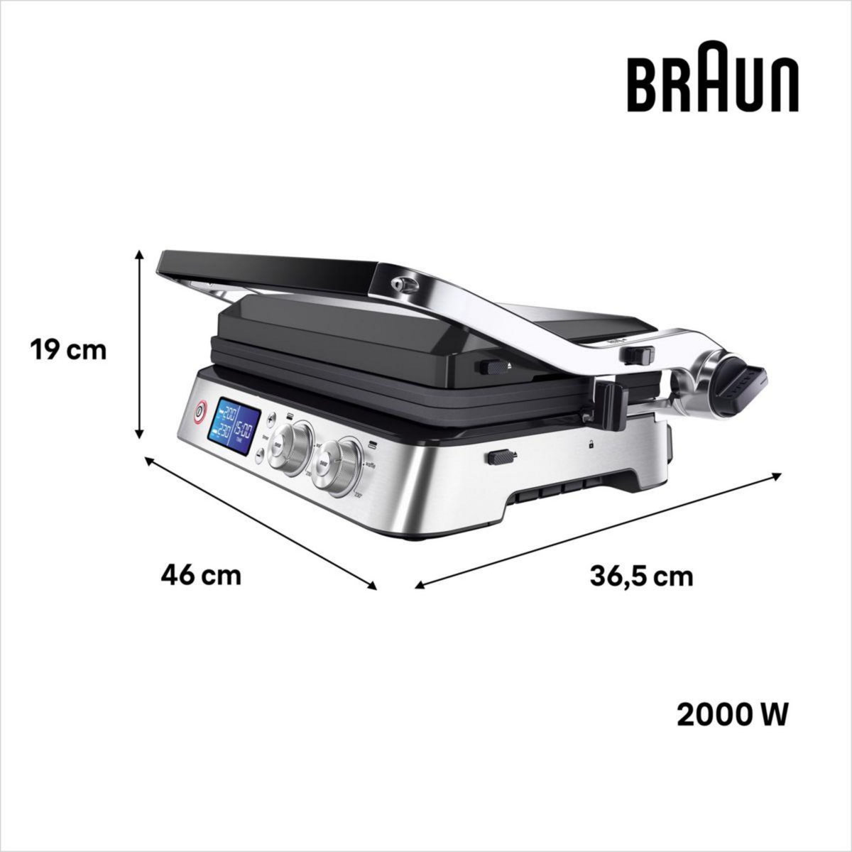 BRAUN Grille-viande CG9047 inox 3 jeux de plaques amovibles, 37x23 cm