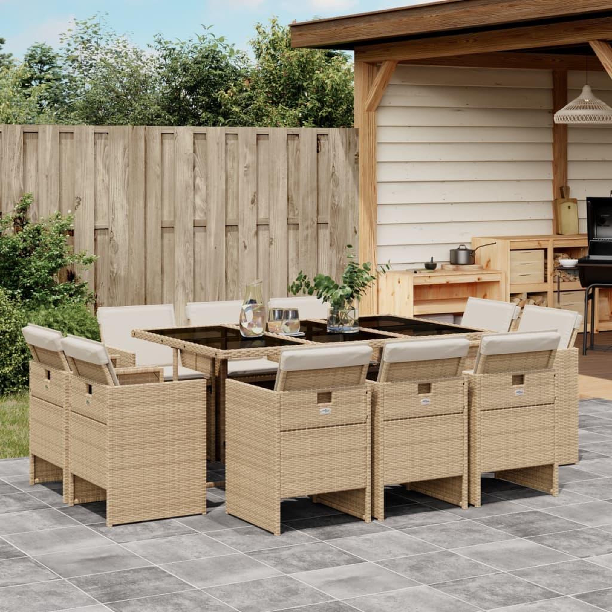 VIDAXL Ensemble a manger de jardin et coussins 11 pcs beige poly rotin