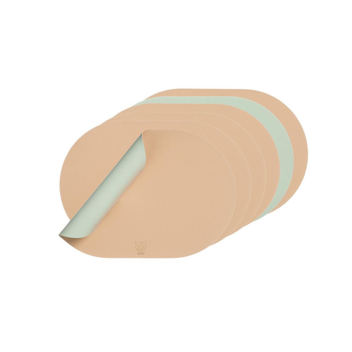 BJORN Set de table ovale réversible - 6 pièces - Cuir recyclé rose pâle et vert pâle