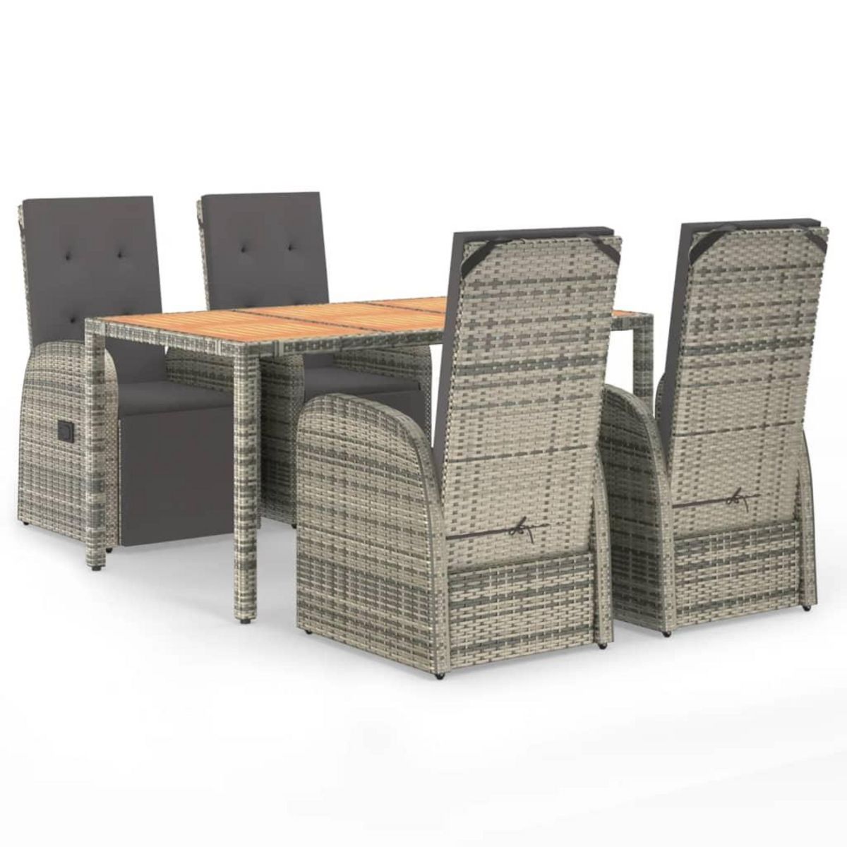 VIDAXL Ensemble a manger de jardin 5 pcs coussins gris resine tressee