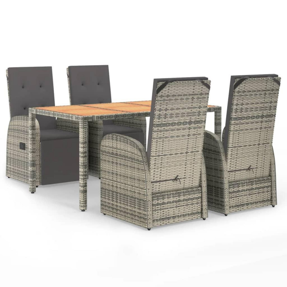 VIDAXL Ensemble a manger de jardin 5 pcs coussins gris resine tressee