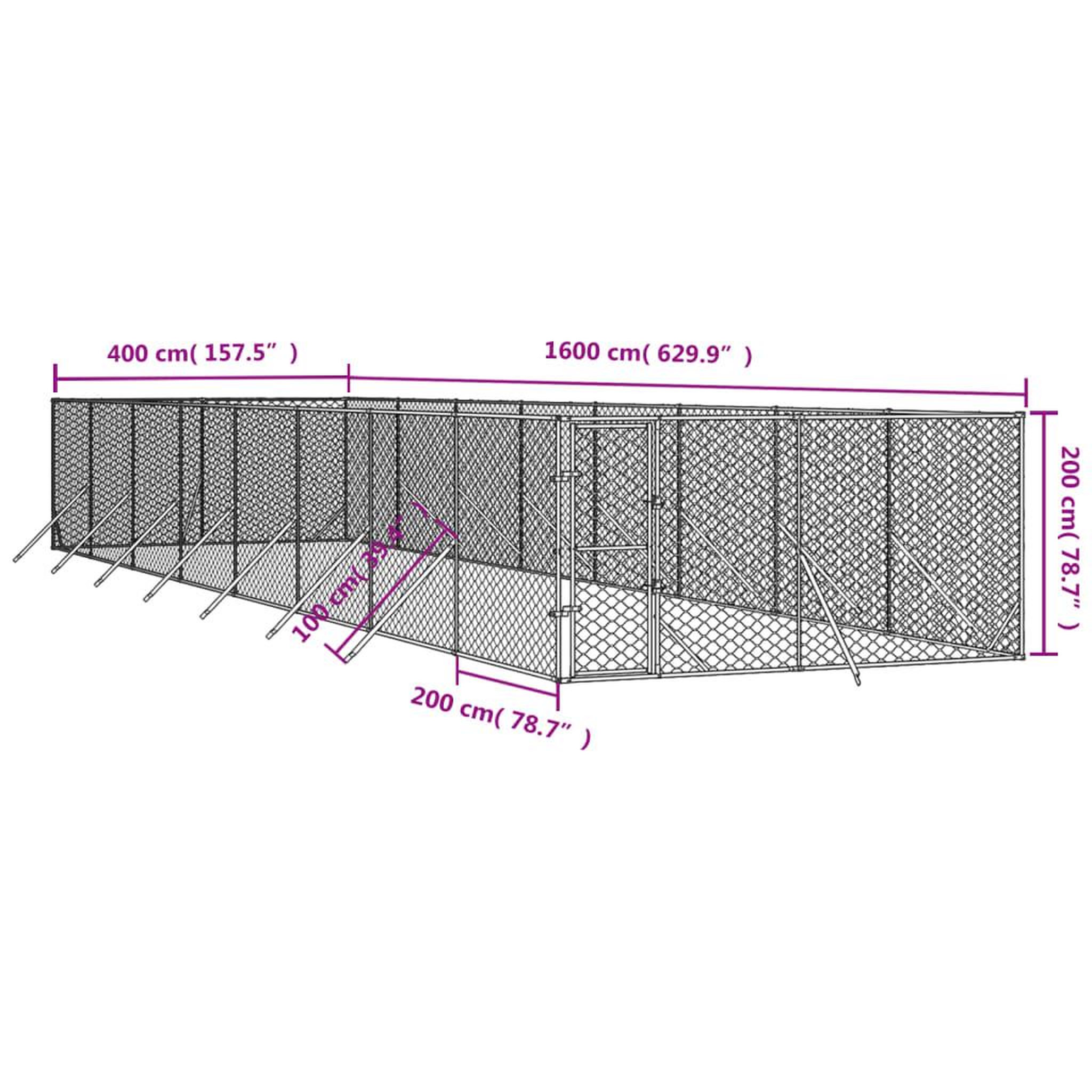 Voir la diapositive 5 : VIDAXL Chenil d'exterieur pour chiens argente 4x16x2 m acier galvanise
