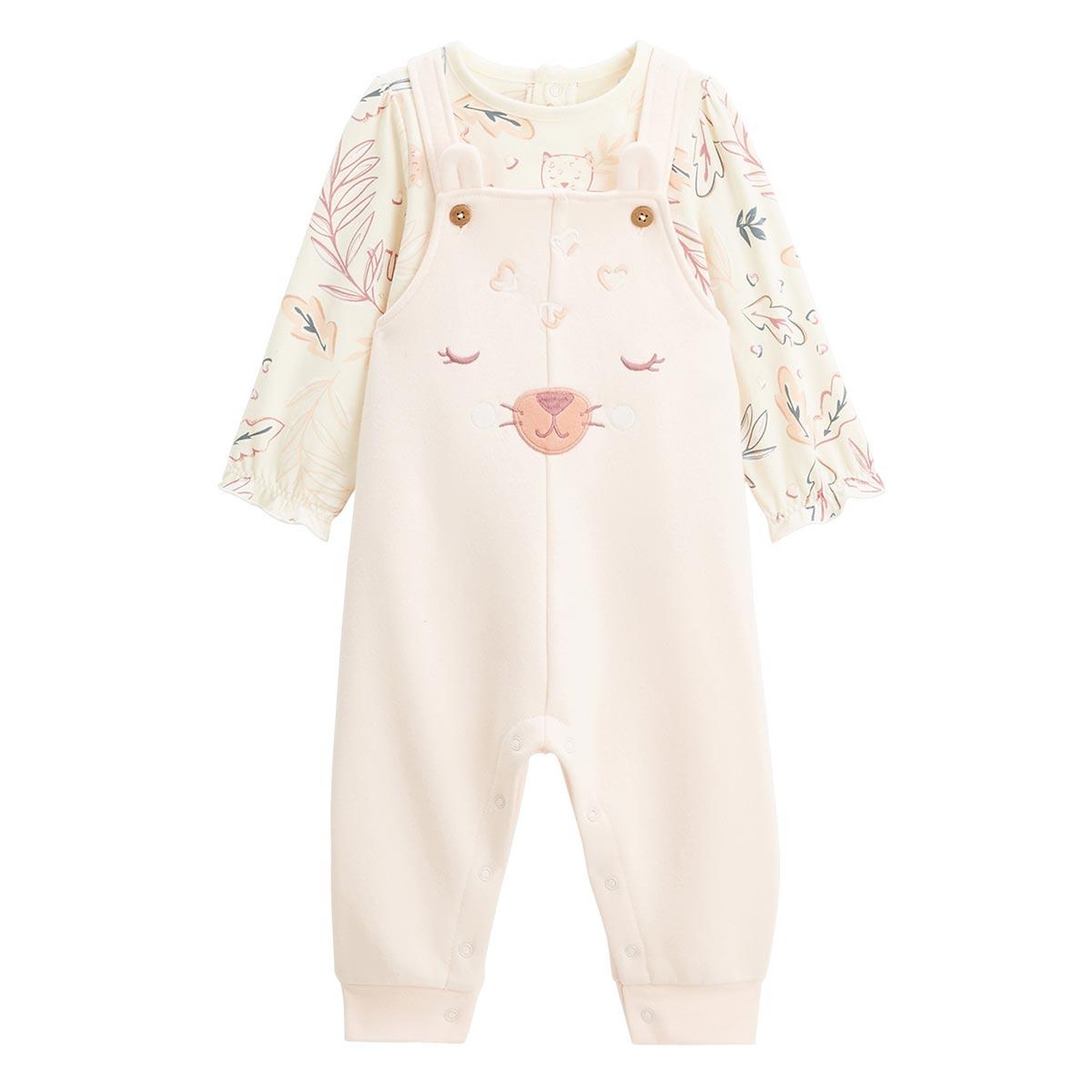 Voir la diapositive 1 : Petit Béguin Ensemble salopette bébé en molleton et t-shirt Matcha