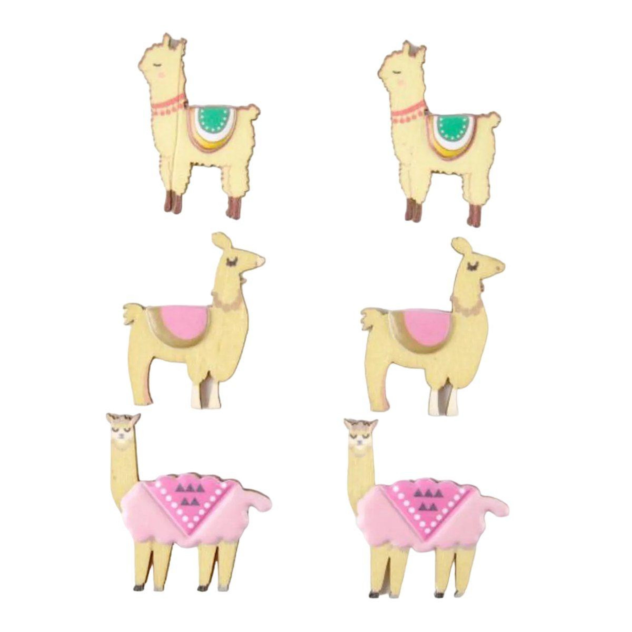 HOMEA Lot de 6 stickers en bois  lama  5cm multicolore