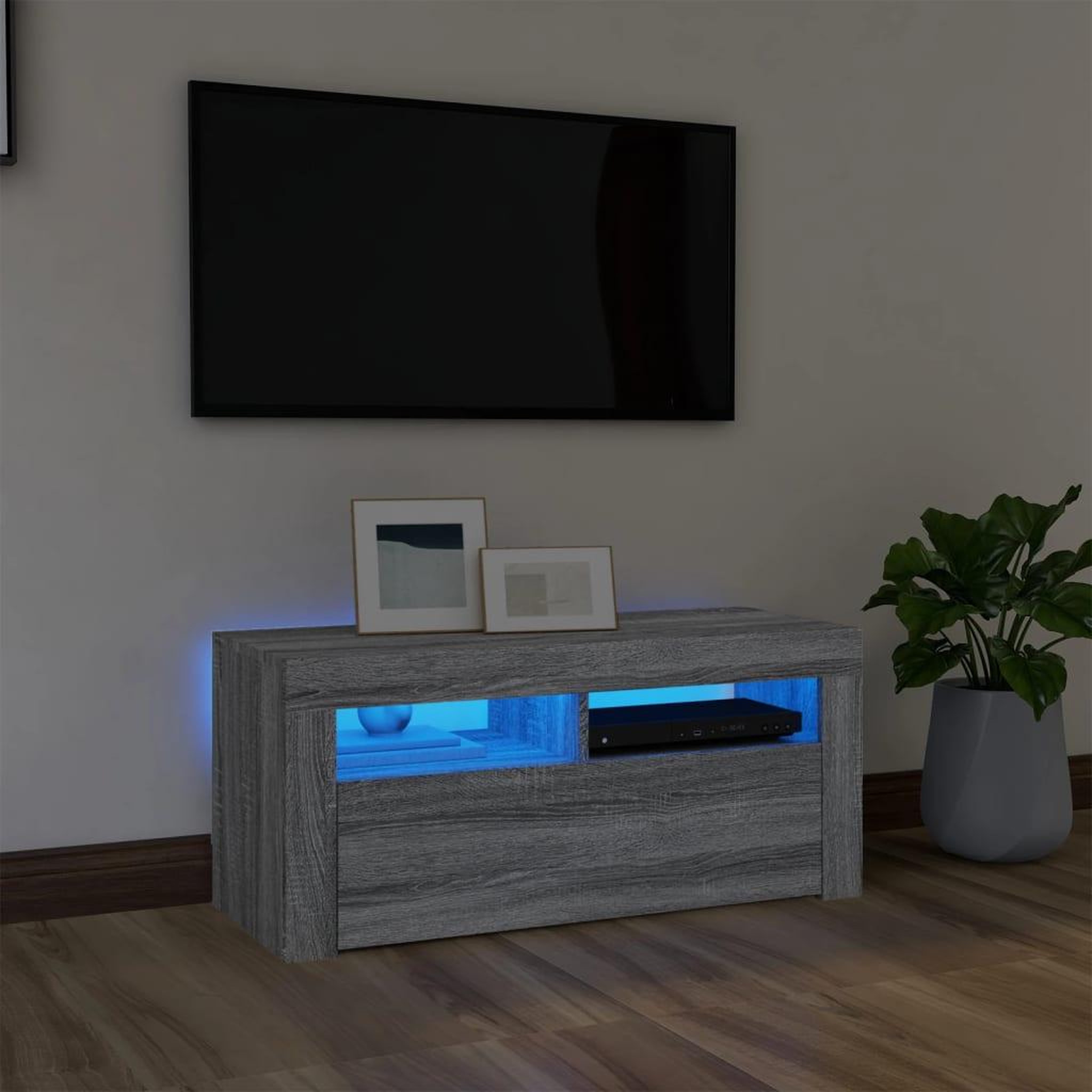 Voir la diapositive 1 : VIDAXL Meuble TV avec lumieres LED Sonoma gris 90x35x40 cm