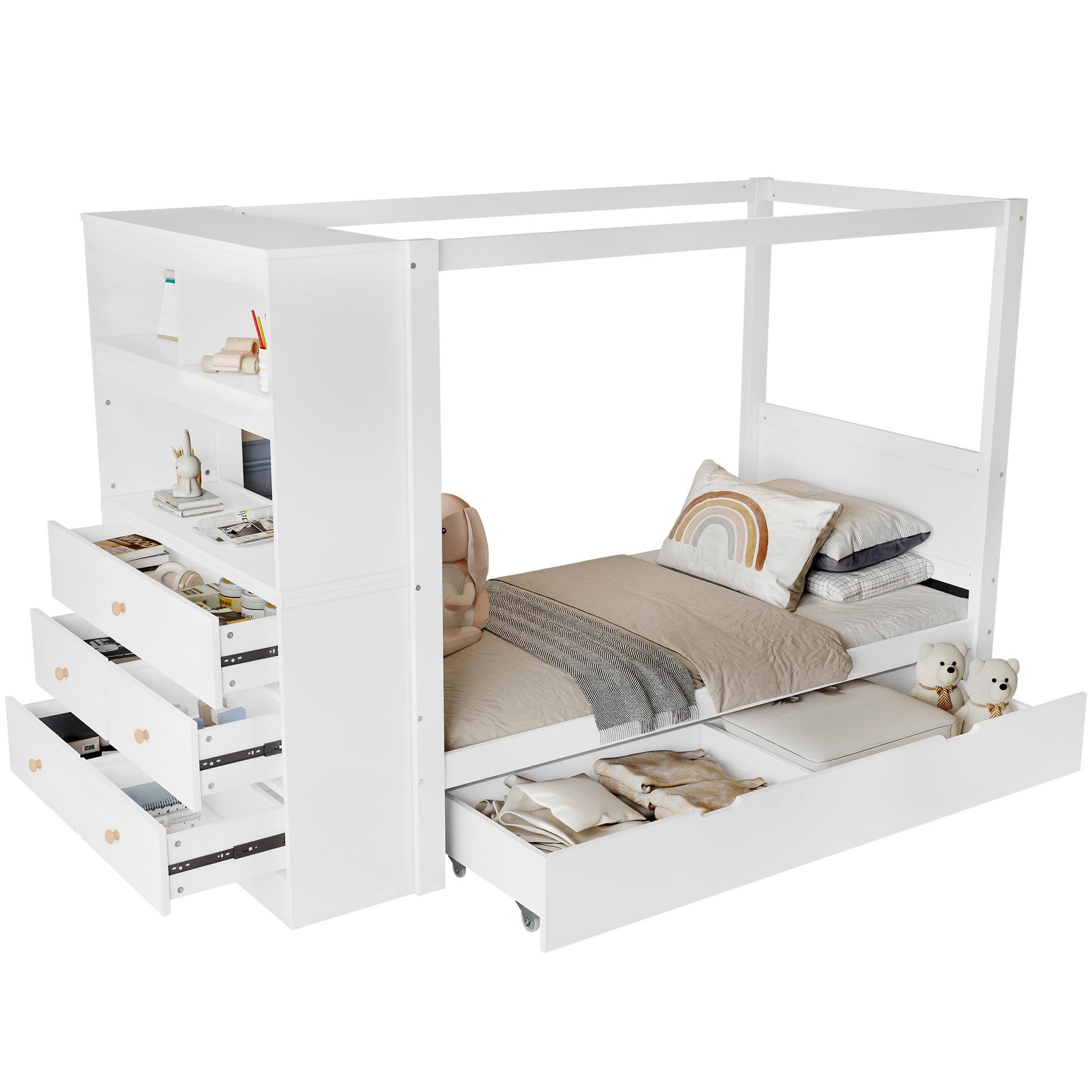 MERAX Lit avec rangement 90x200cm bois coloris blanc