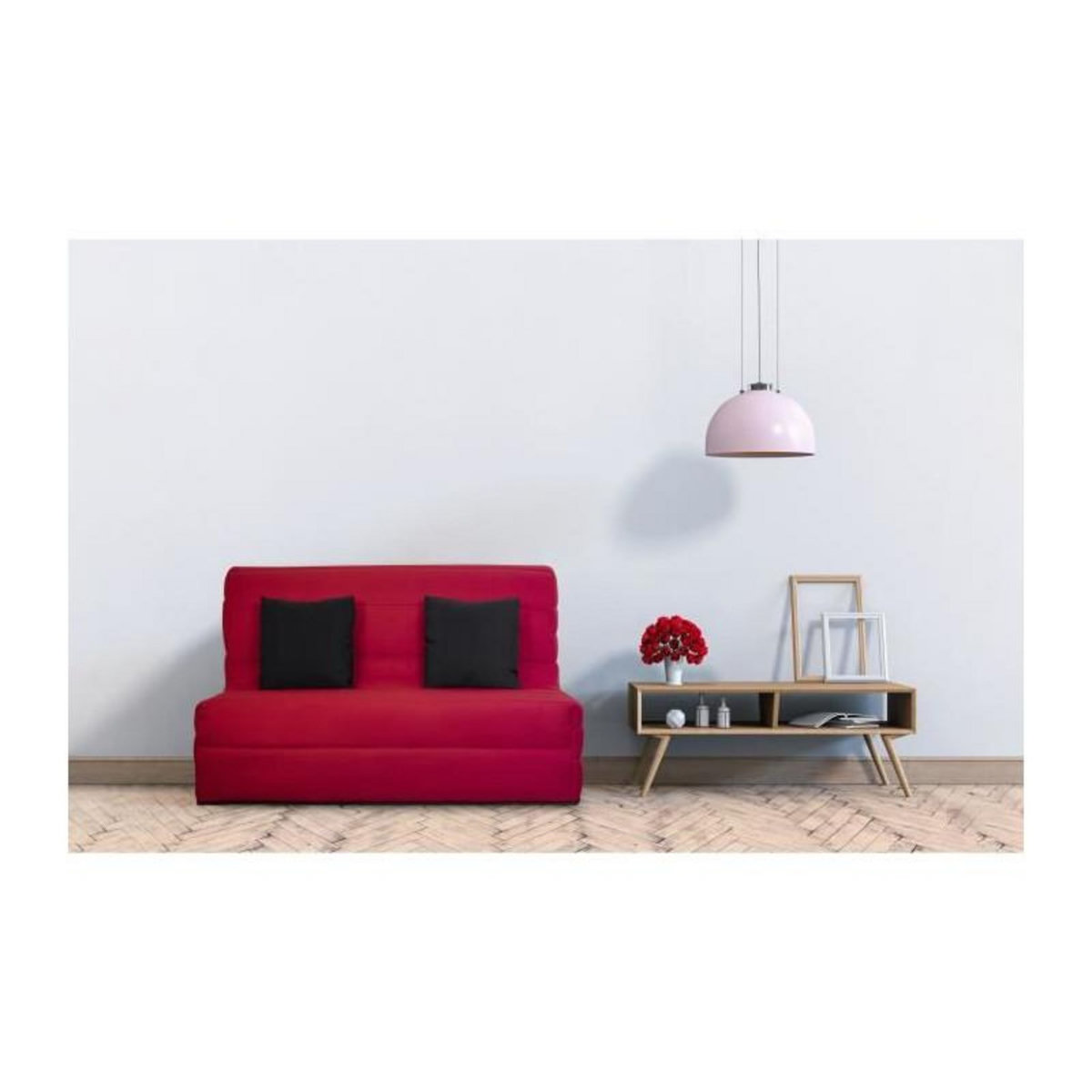 DUNLOPILLO DUNLOPILLO Banquette BZ - Tissu Rouge + 2 coussins noir - L 140 x P 99 x H 98 cm - Made in France - ALICE