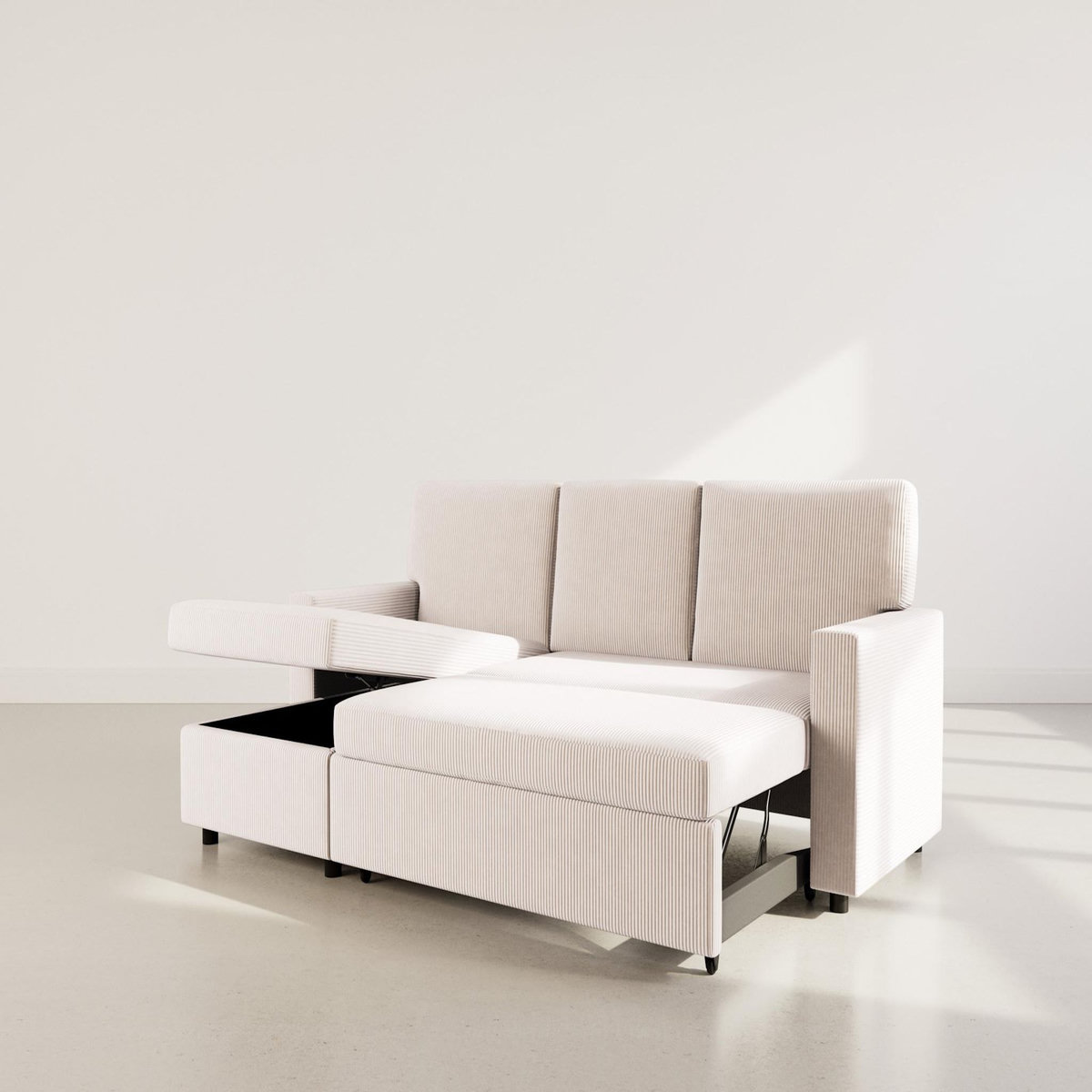 BEST MOBILIER Meiya - canapé d'angle réversible 4 places convertible avec coffre en velours côtelé