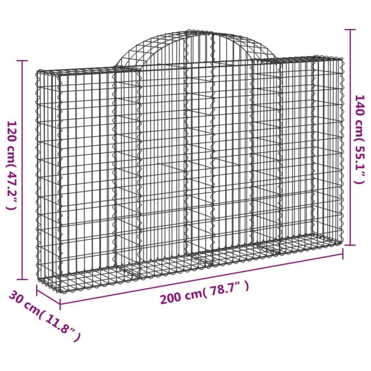 VIDAXL Paniers a gabions arques 40 pcs 200x30x120/140 cm Fer galvanise