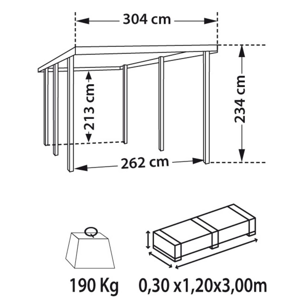 Carport bois MAX toit plat  15,71 m² 1 voiture