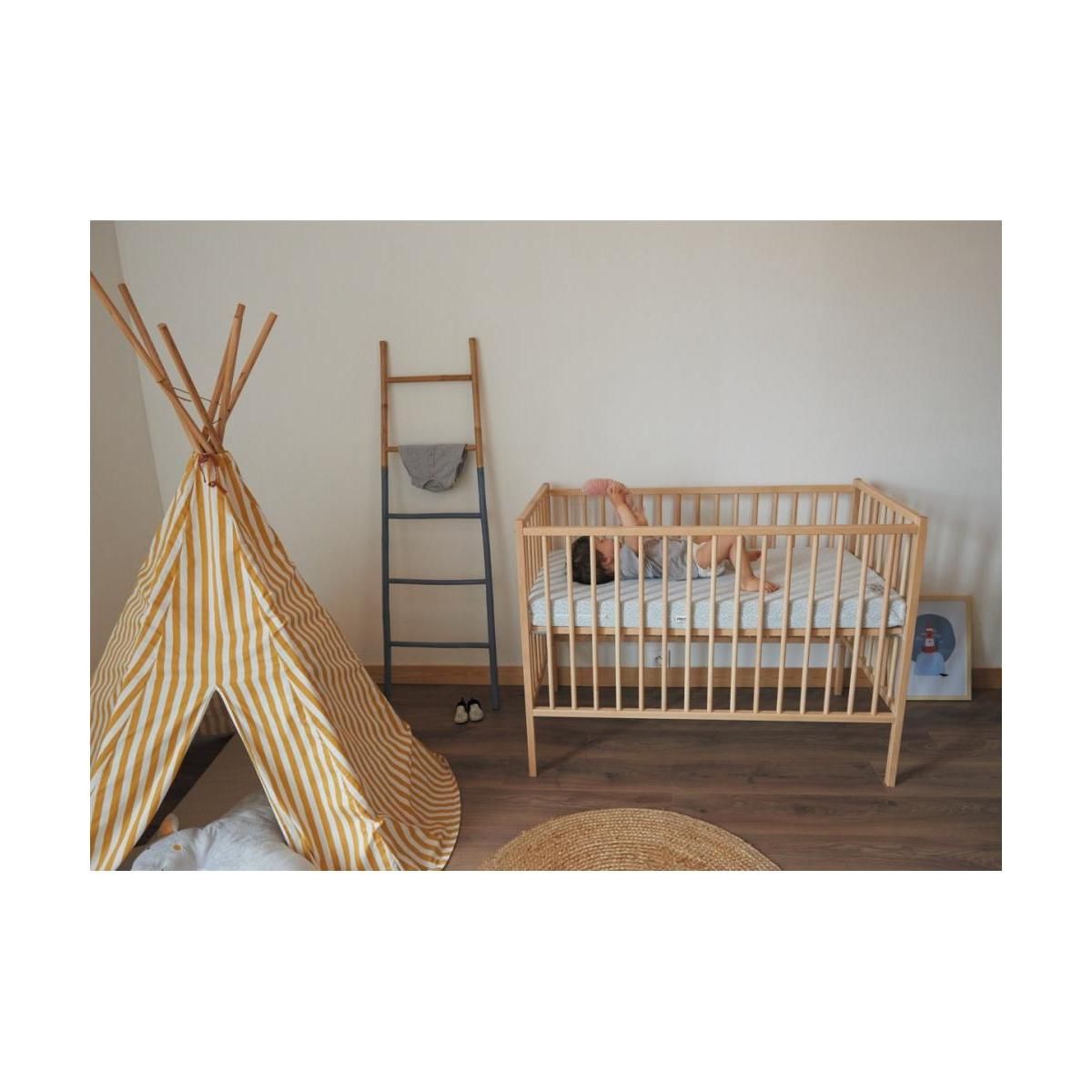 COMBELLE Lit Remi 70x140cm en Bois Brut Naturel - Mobilier Enfant Artisanale