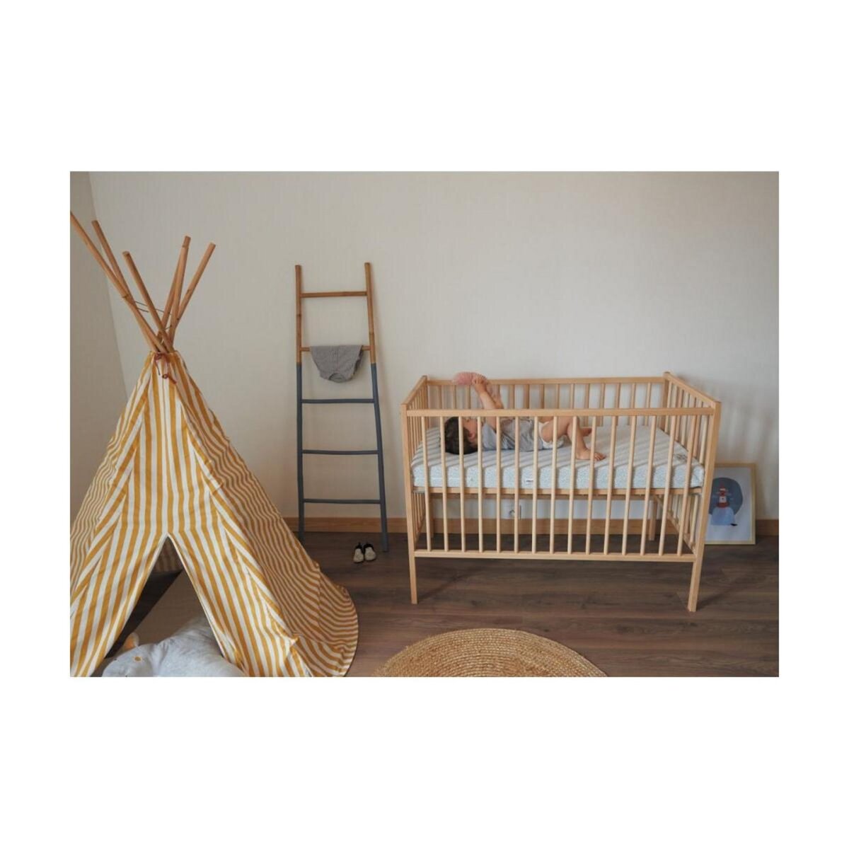 COMBELLE Lit Remi 70x140cm en Bois Brut Naturel - Mobilier Enfant Artisanale